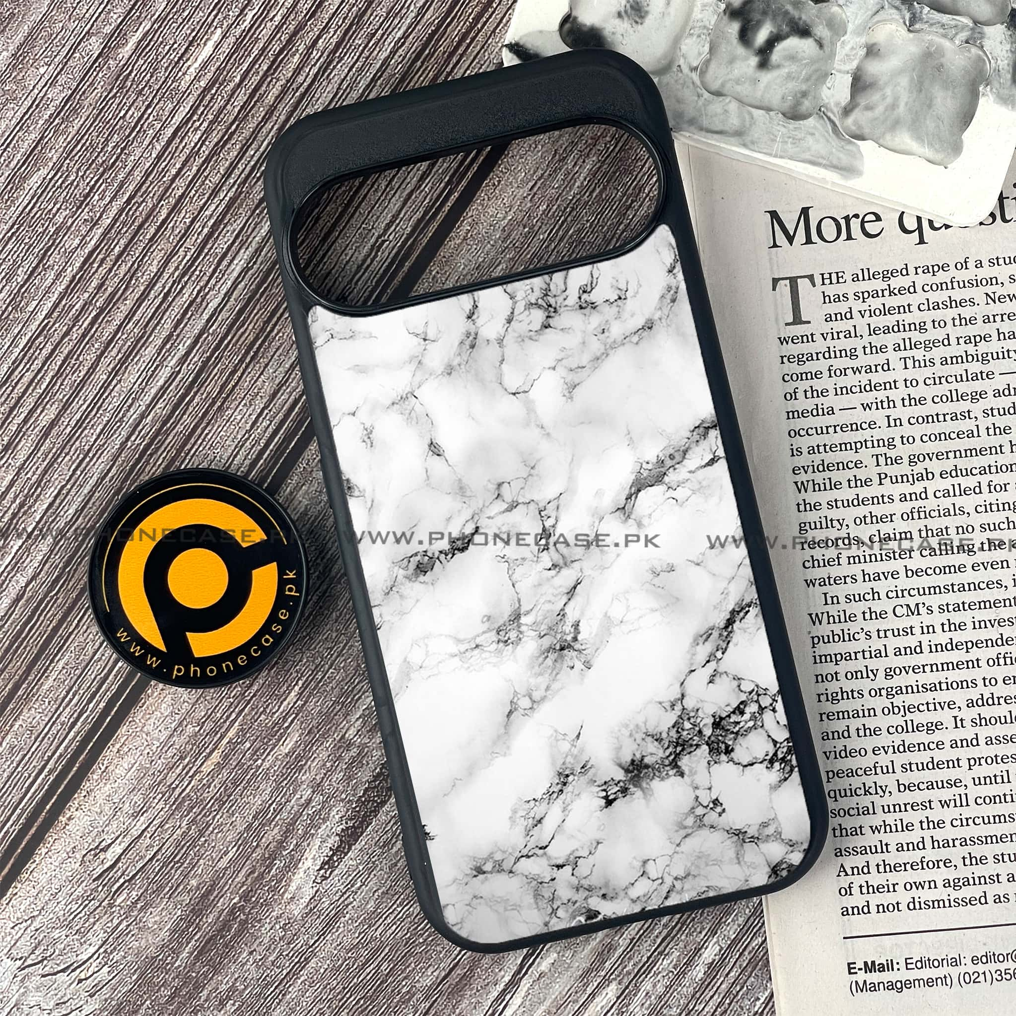 Google Pixel 9 - White Marble series - Premium Printed Glass soft Bumper shock Proof Case