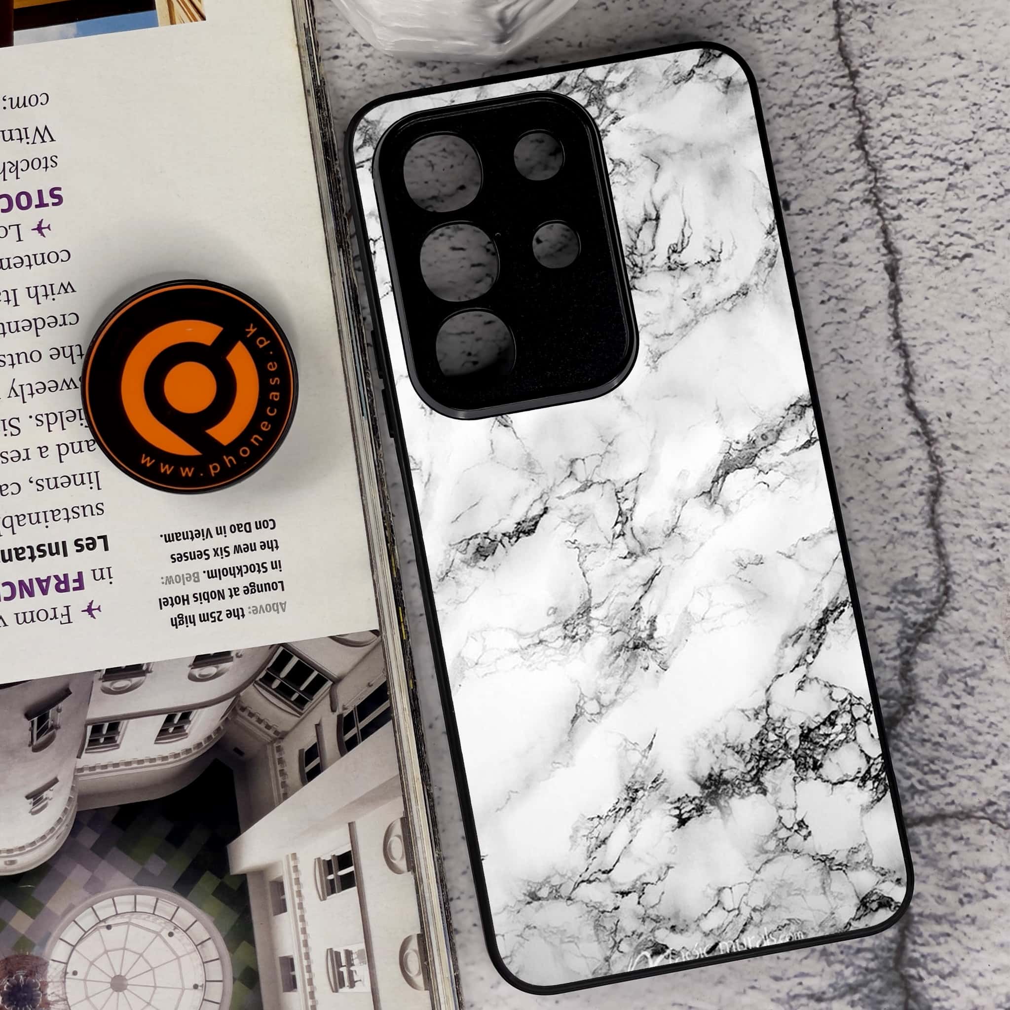 Vivo Y29 4G - White Marble Series - Premium Metal Printed soft Bumper Shock Proof Case