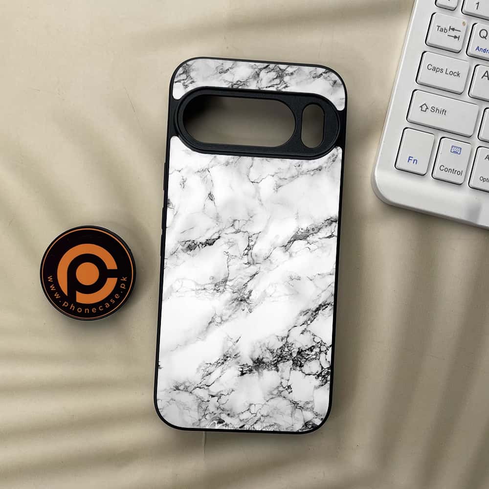 Google Pixel 10  - White Marble series - Premium Metal Printed soft Bumper Shockof Case