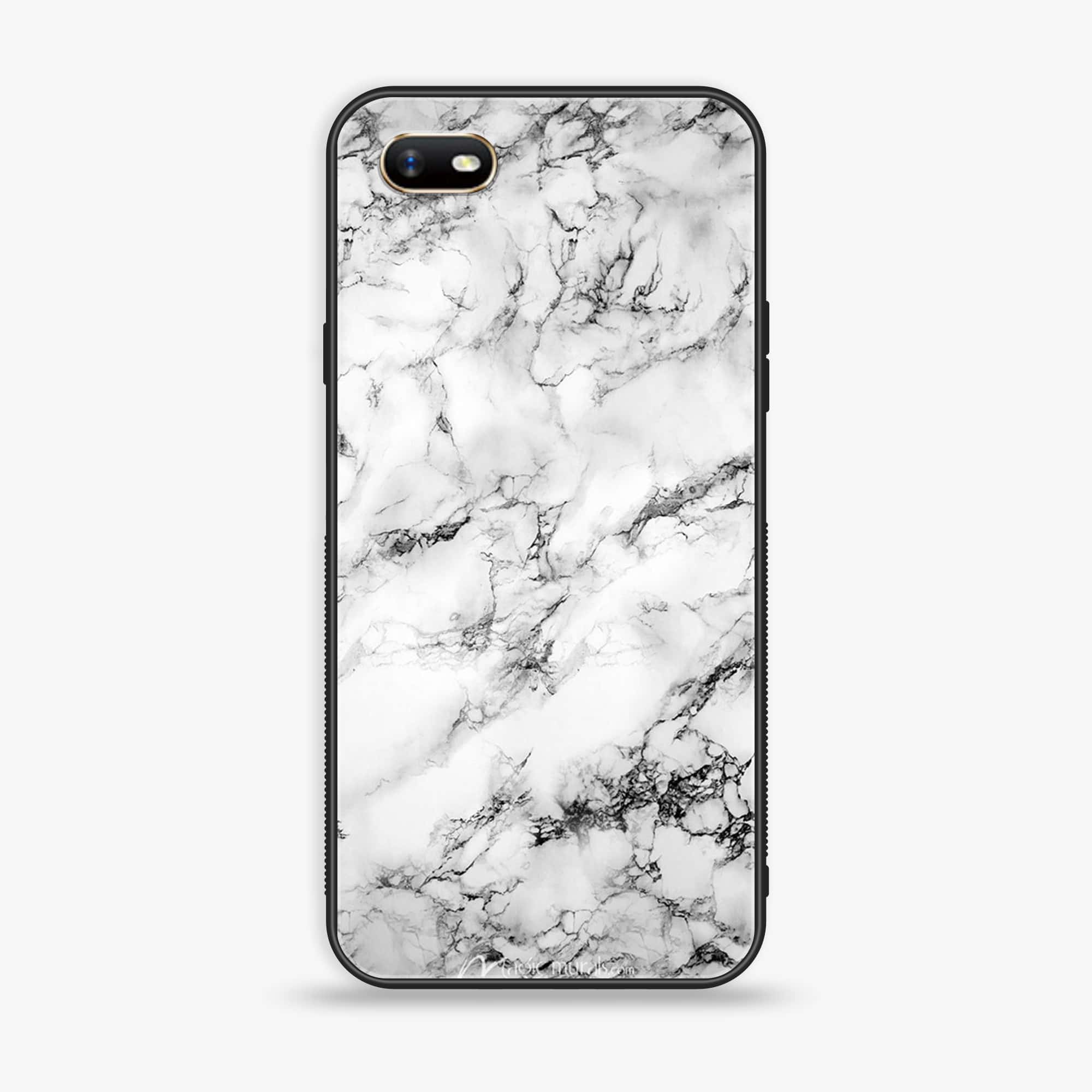 Oppo A1k - White Marble Series - Premium Printed Glass soft Bumper shock Proof Case