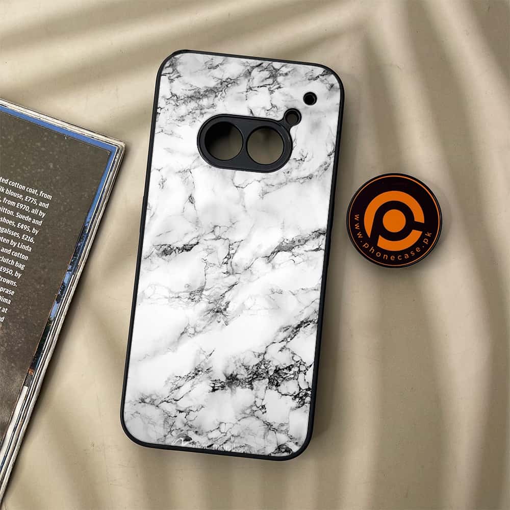 Nothing Phone (2a) - White Marble Series - Premium Metal Printed soft Bumper Shock Proof Case