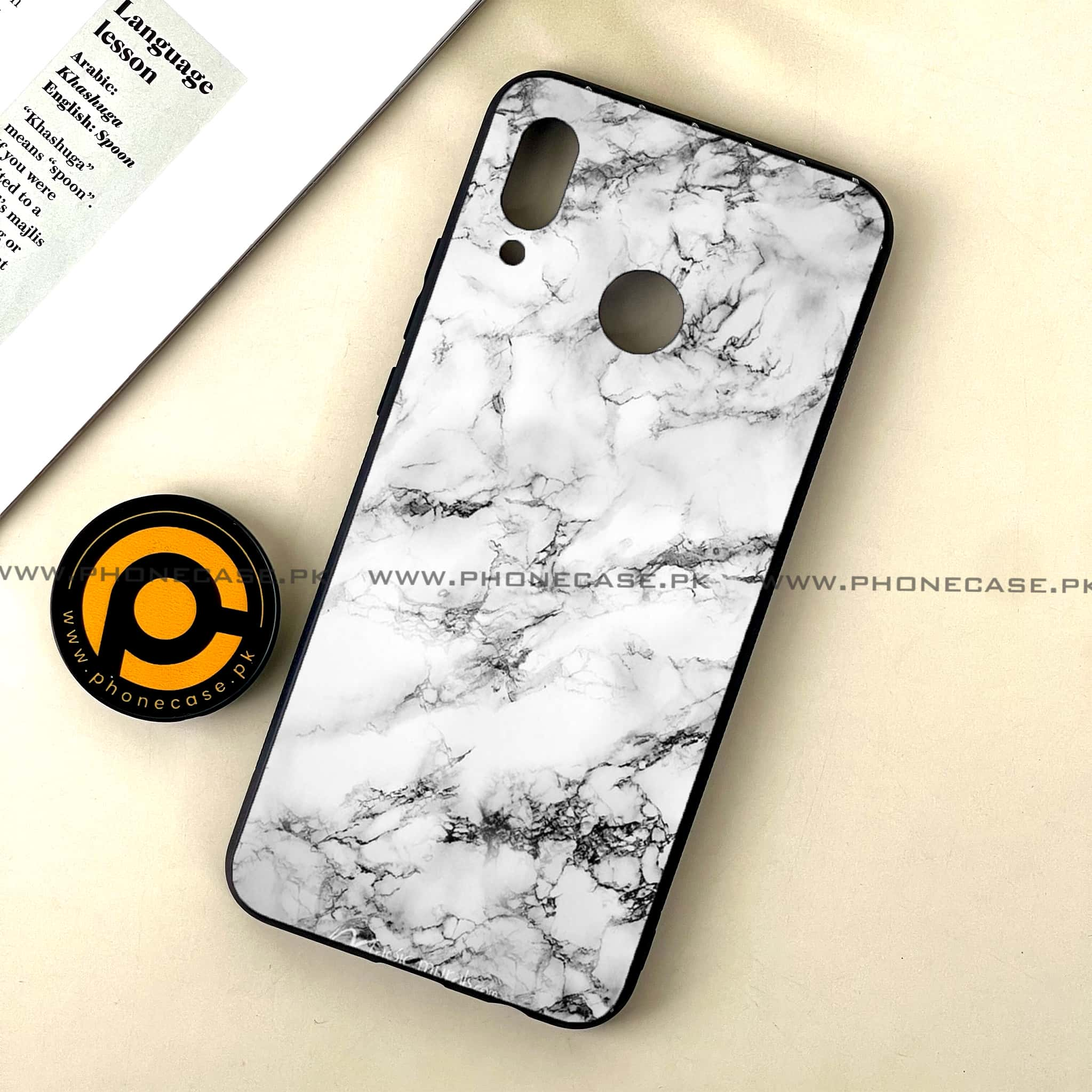 Huawei Nova 3 - White Marble Series - Premium Printed Glass soft Bumper shock Proof Case