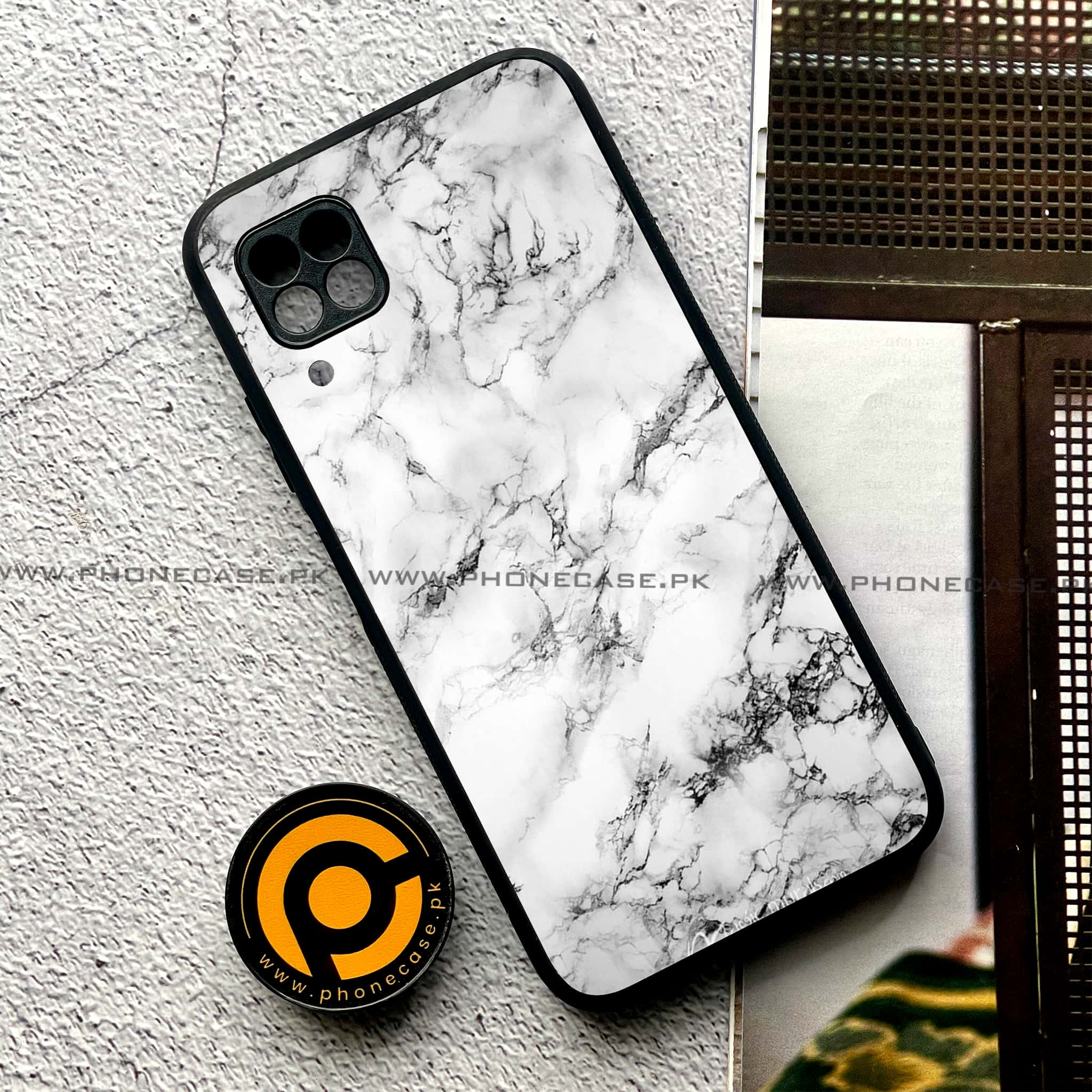 Huawei P40 Lite - White Marble Series - Premium Printed Glass soft Bumper shock Proof Case