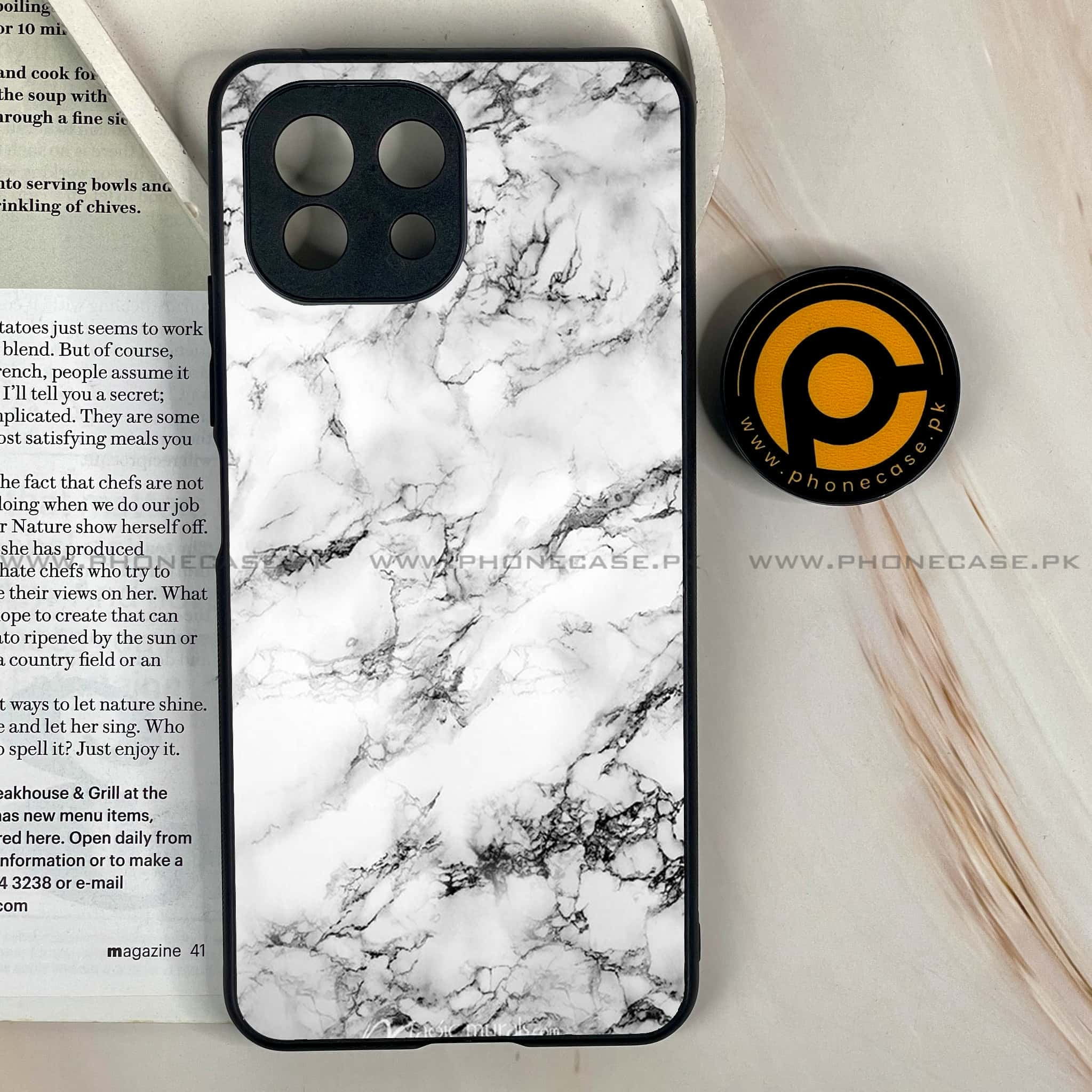 Mi 11 Lite - White Marble Series - Premium Printed Glass soft Bumper shock Proof Case