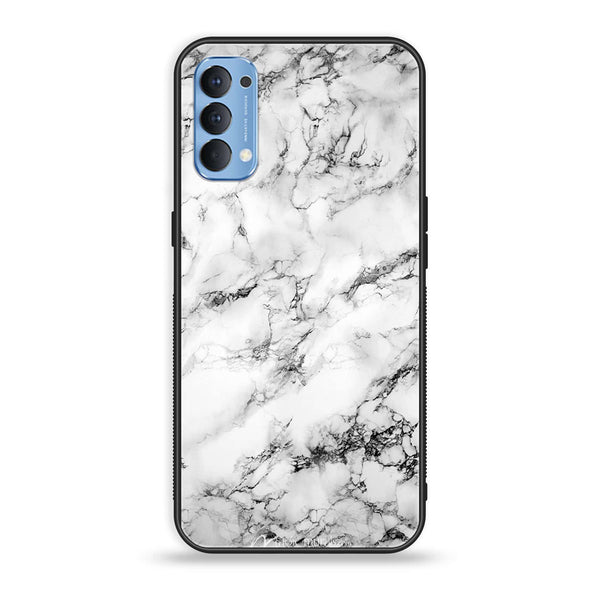 Oppo Reno 4 4G  - White Marble Design 7 - Premium Printed Glass soft Bumper shock Proof Case CS-28187