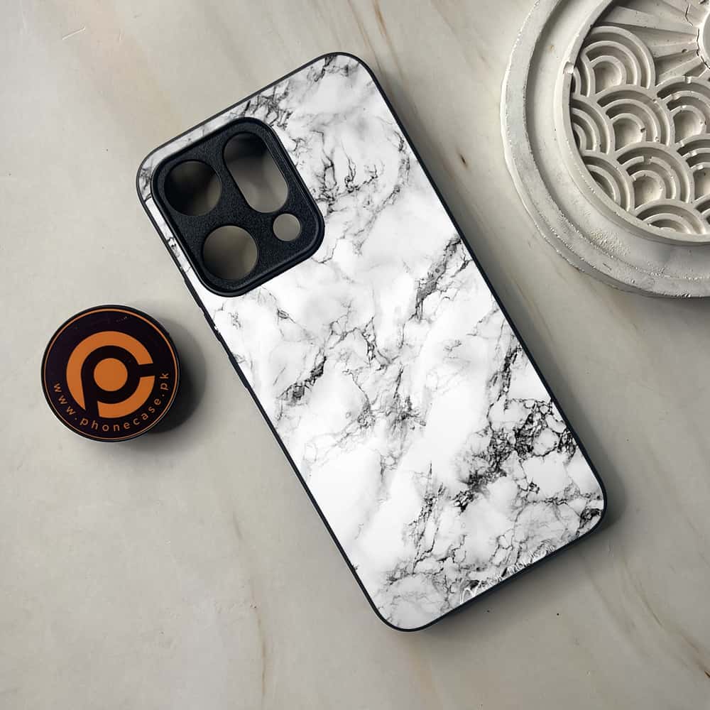 Oppo Reno 14 5G - White Marble Series - Premium Metal Printed soft Bumper shock Proof Case