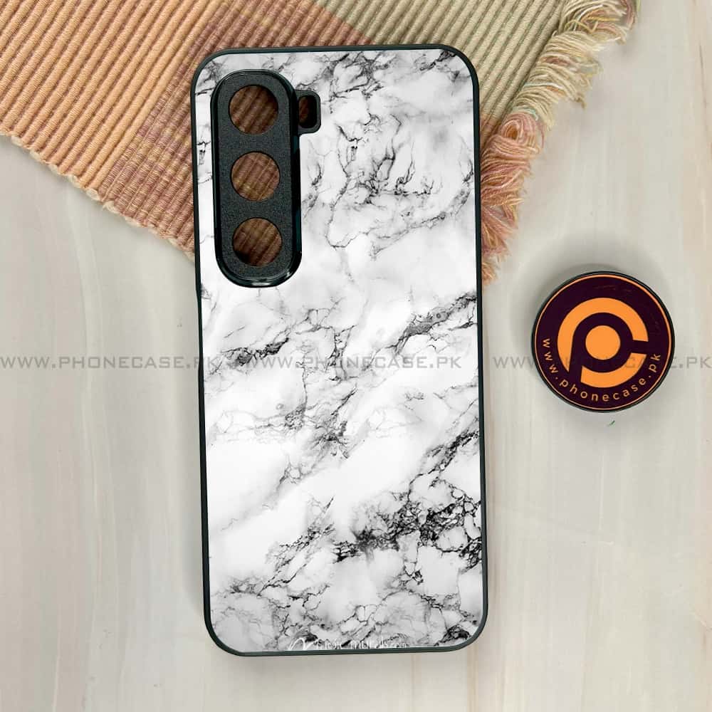 Infinix Hot 60i - White Marble series - Premium Metal Printed soft Bumper shock Proof Case