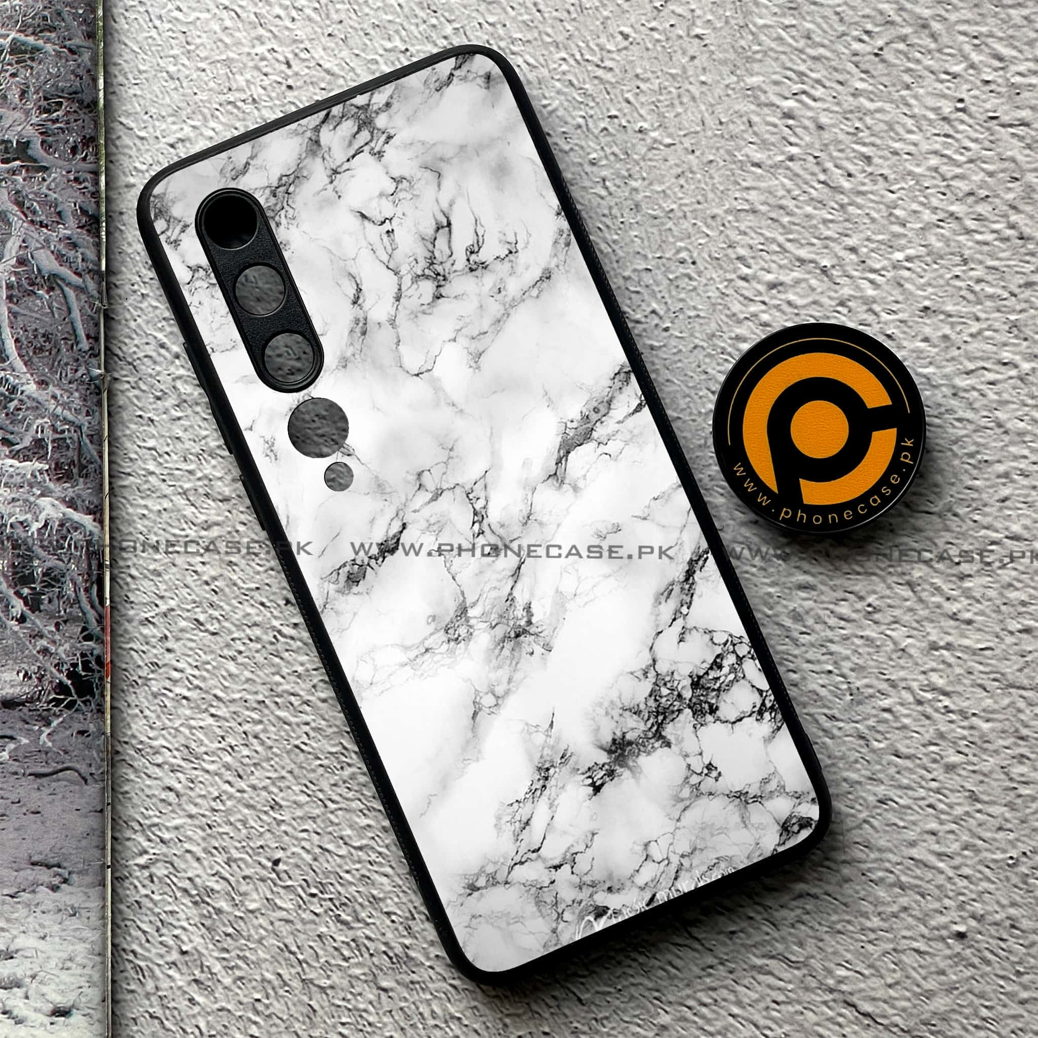 Xiaomi Mi 10 - White Marble Series - Premium Printed Glass soft Bumper shock Proof Case