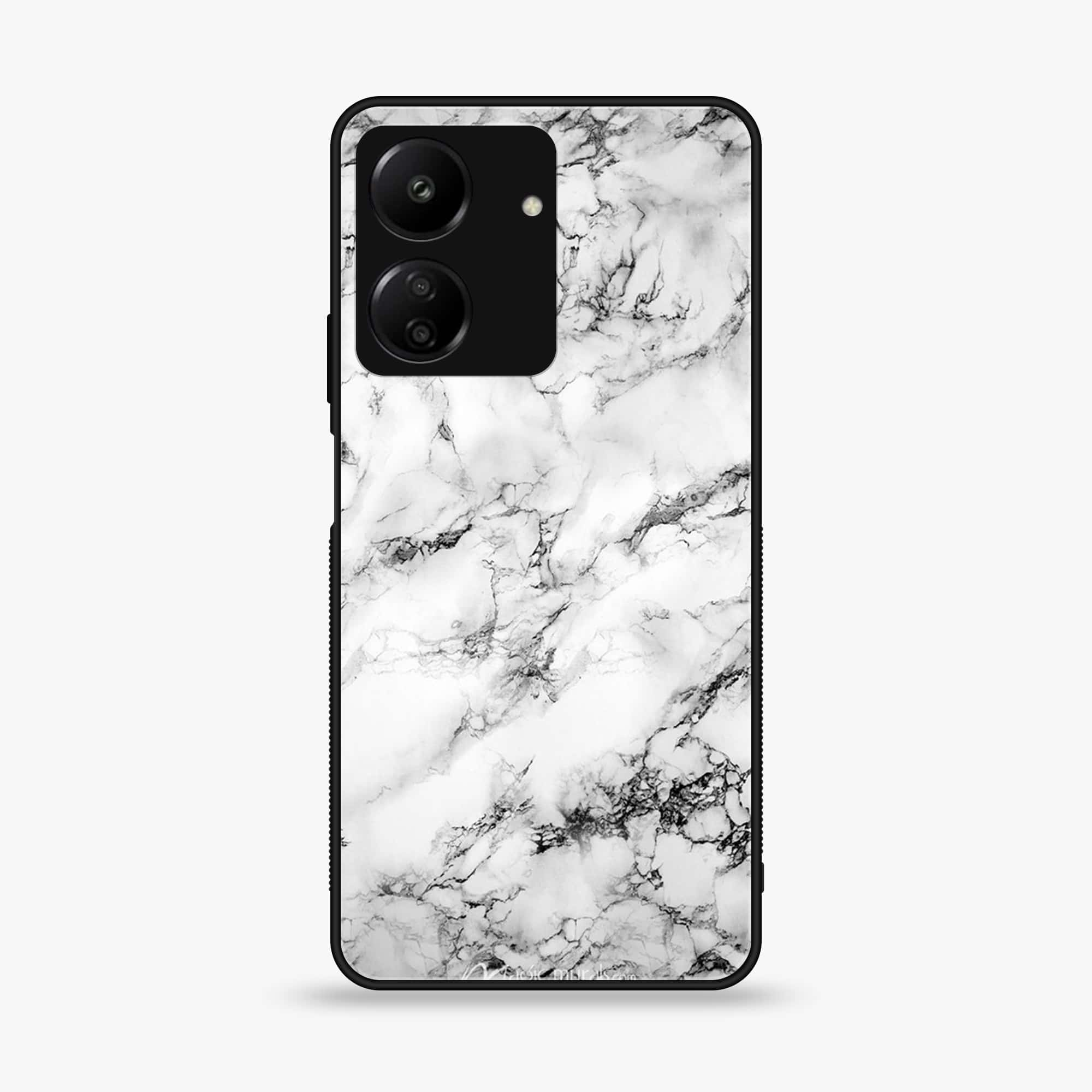 Xiaomi Poco C65 - White Marble series - Premium Printed Glass soft Bumper shock Proof Case