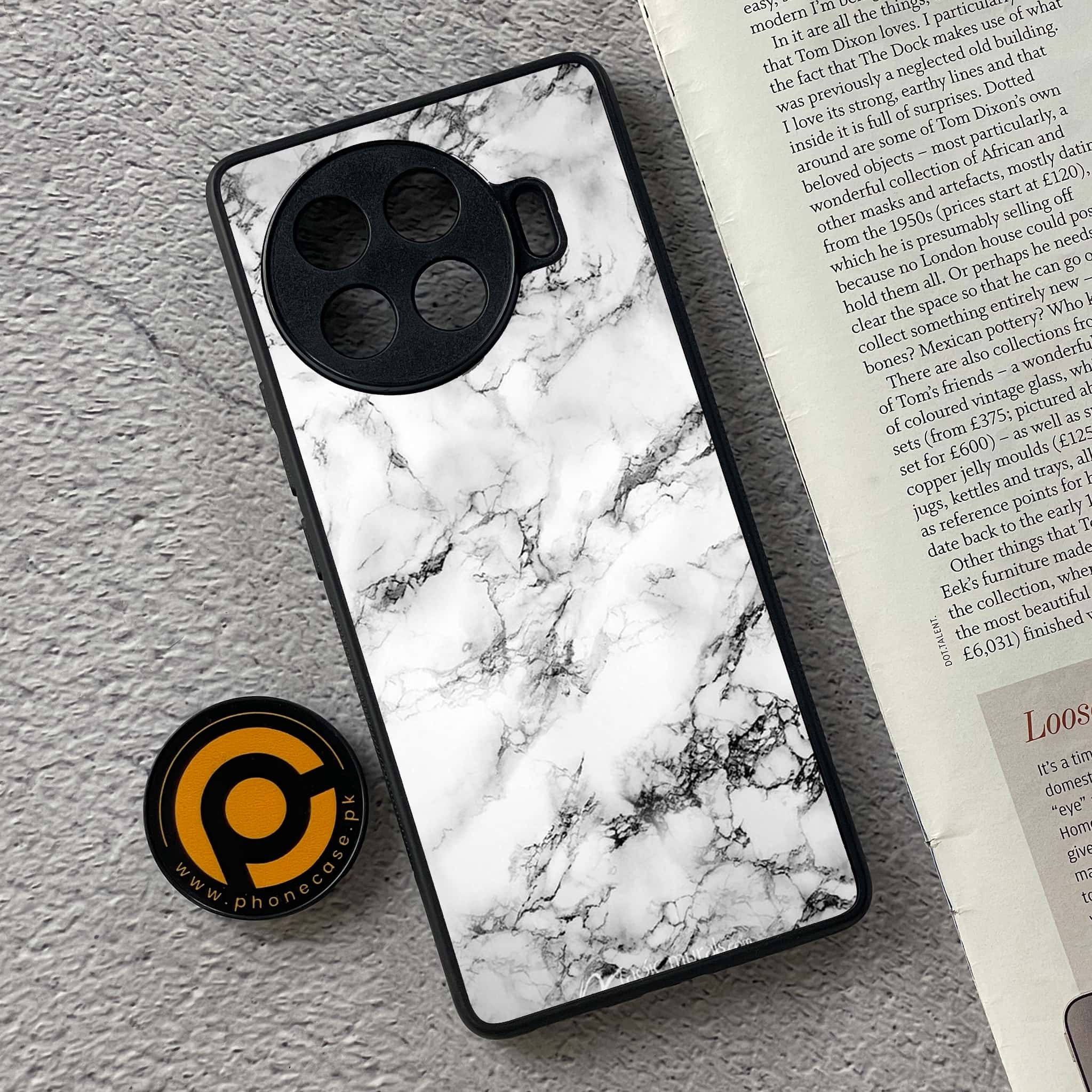 Tecno Spark 20 pro plus - White Marble series - Premium Printed Glass soft Bumper shock Proof Case