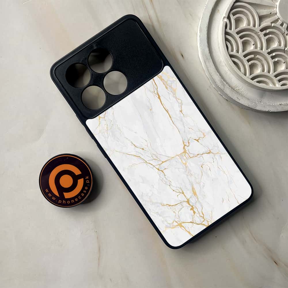 Xiaomi Poco F6 Pro - White Marble Series - Premium Metal Printed soft Bumper shock Proof Case