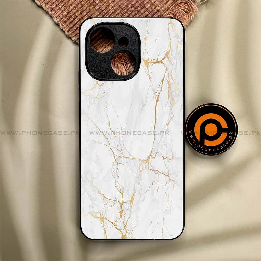 Tecno Spark 40C - White Marble Series - Premium Metal Printed soft Bumper shock Proof Case