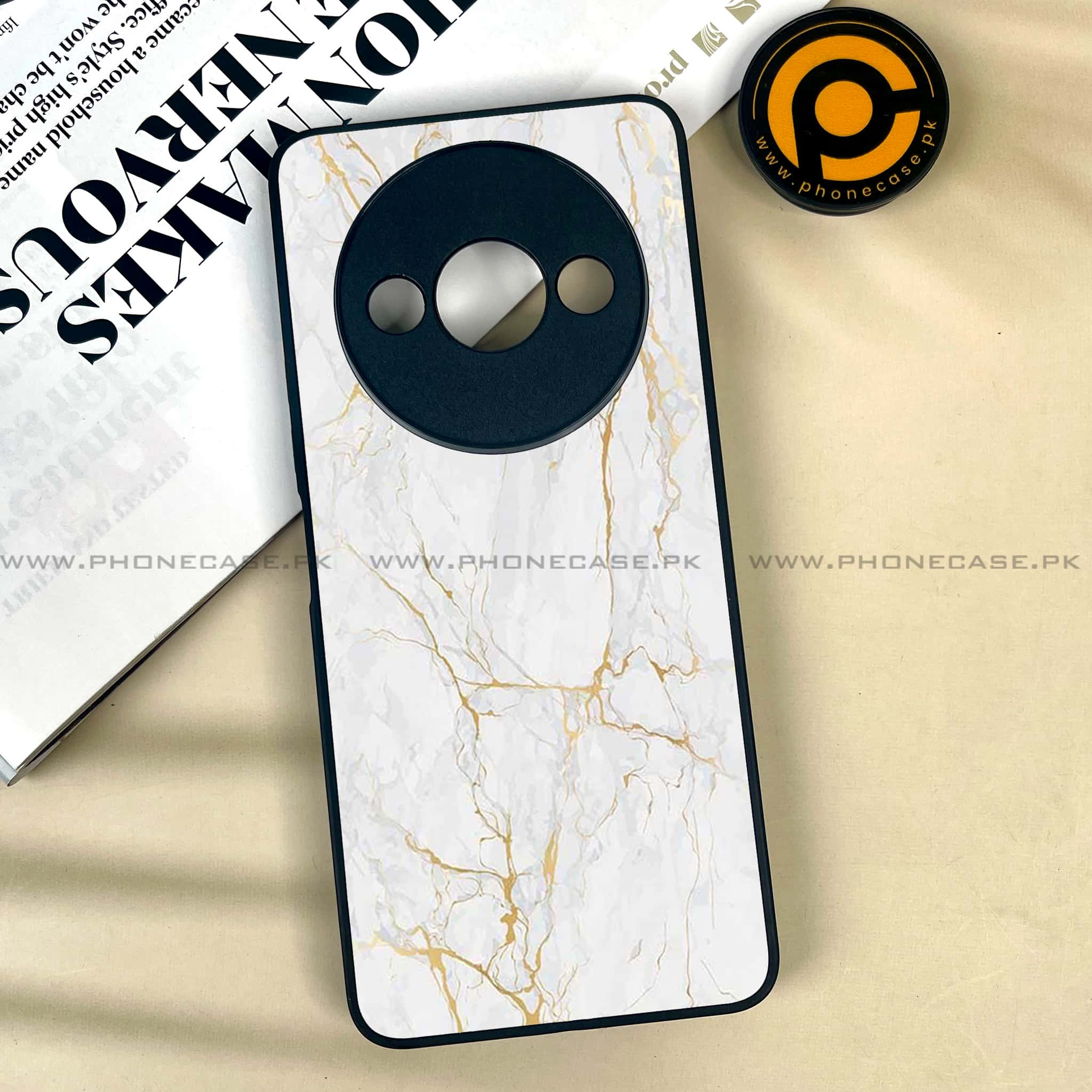 Xiaomi Redmi A3x - White Marble series - Premium Printed Metal soft Bumper shock Proof Case