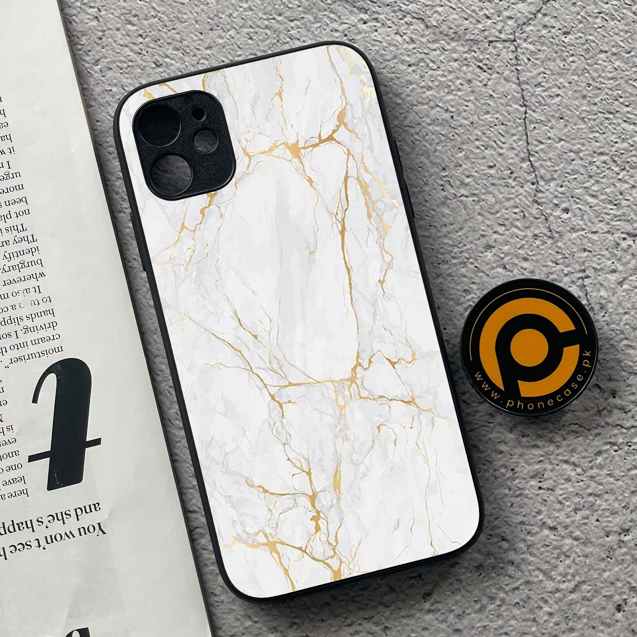 iPhone 11 White Marble Series  Premium Printed Glass soft Bumper shock Proof Case