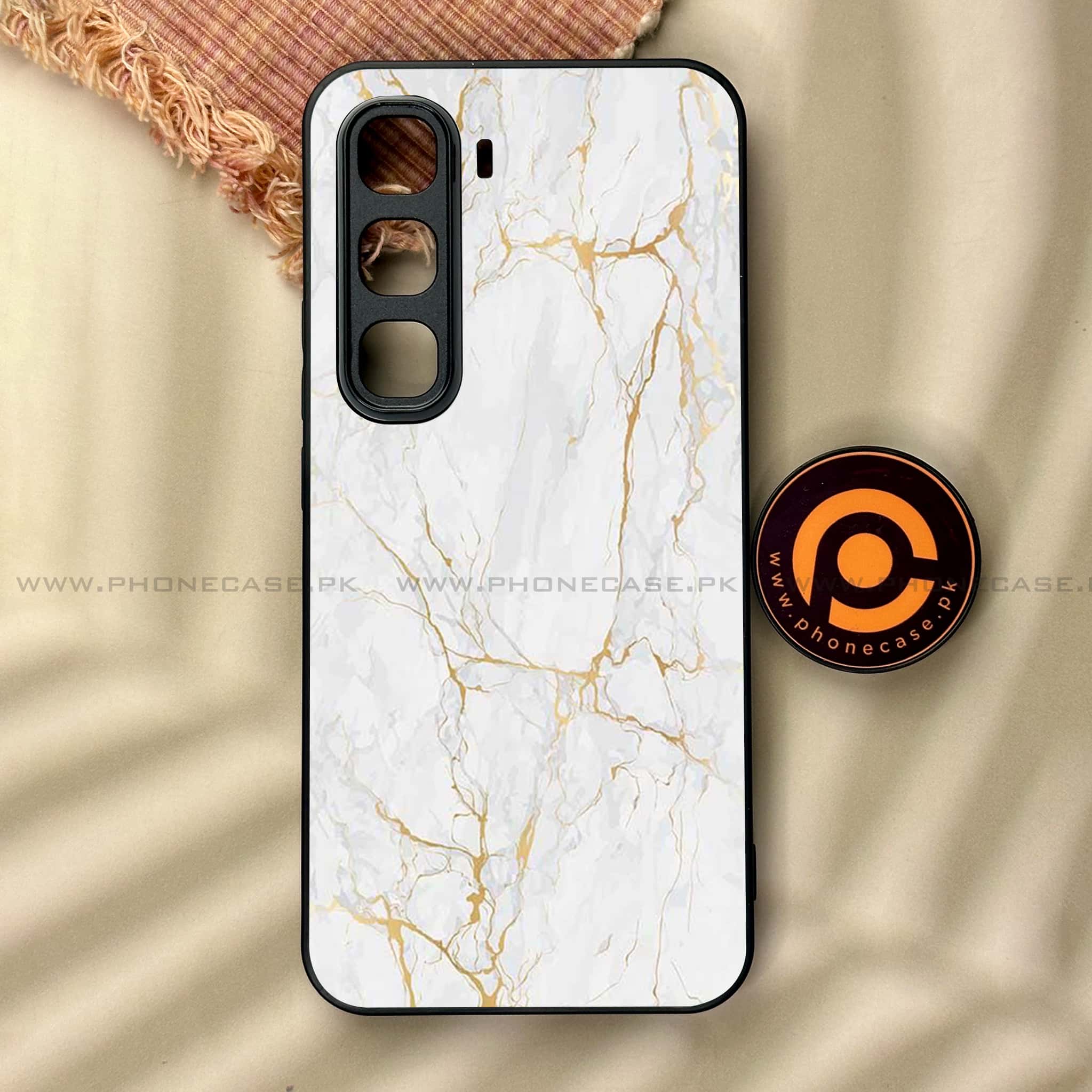 Infinix Hot 60 Pro - White Marble series - Premium Metal Printed soft Bumper shock Proof Case
