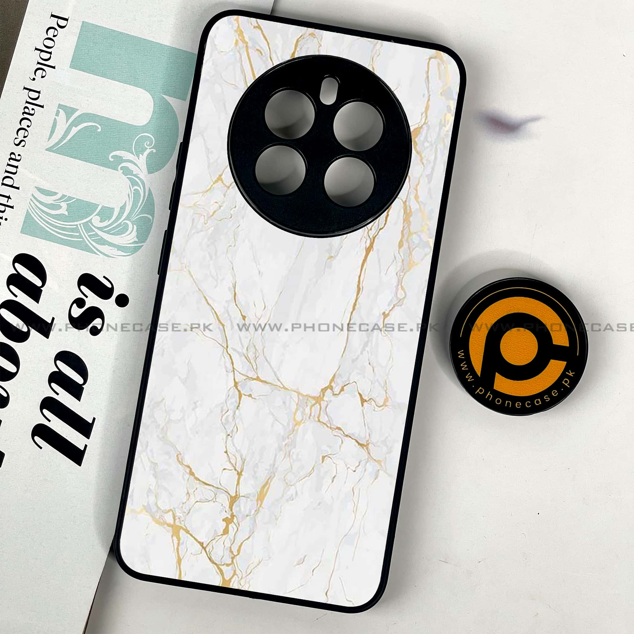 Realme 12 - White Marble series - Premium Printed Glass soft Bumper shock Proof Case