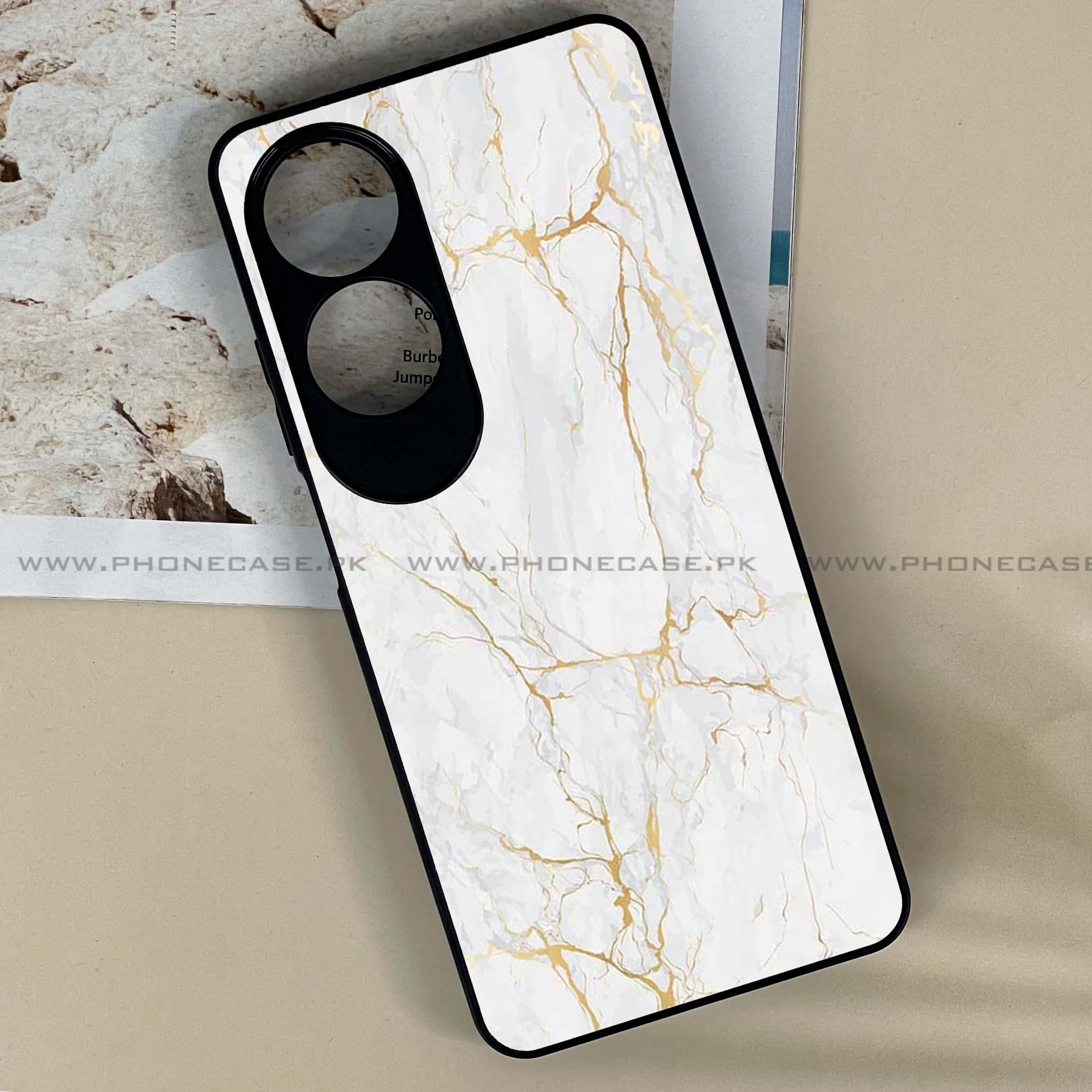 Oppo A60 - White Marble series - Premium Printed Metal soft Bumper shock Proof Case