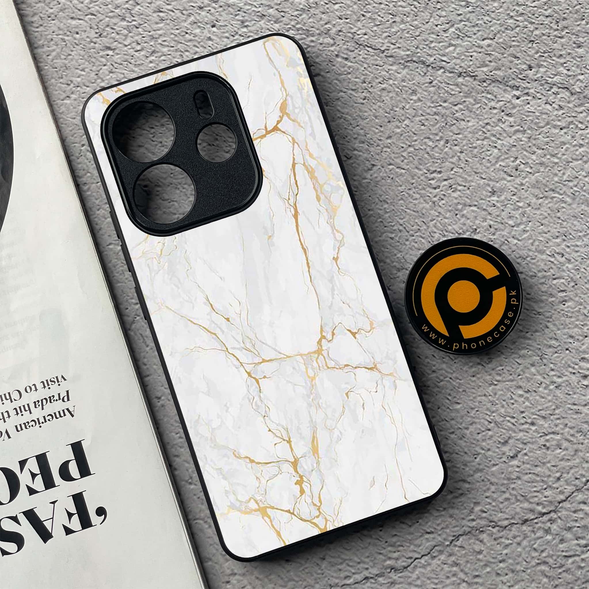Xiaomi Redmi Note 14 - White Marble Series - Premium Printed Glass soft Bumper shock Proof Case