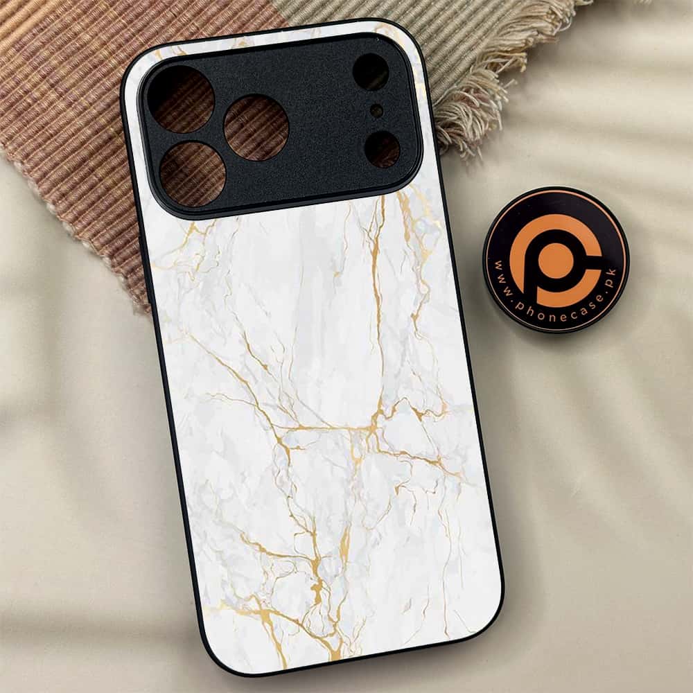 iPhone 17 Pro Max - White Marble Series - Premium Metal Printed soft Bumper shock Proof Case