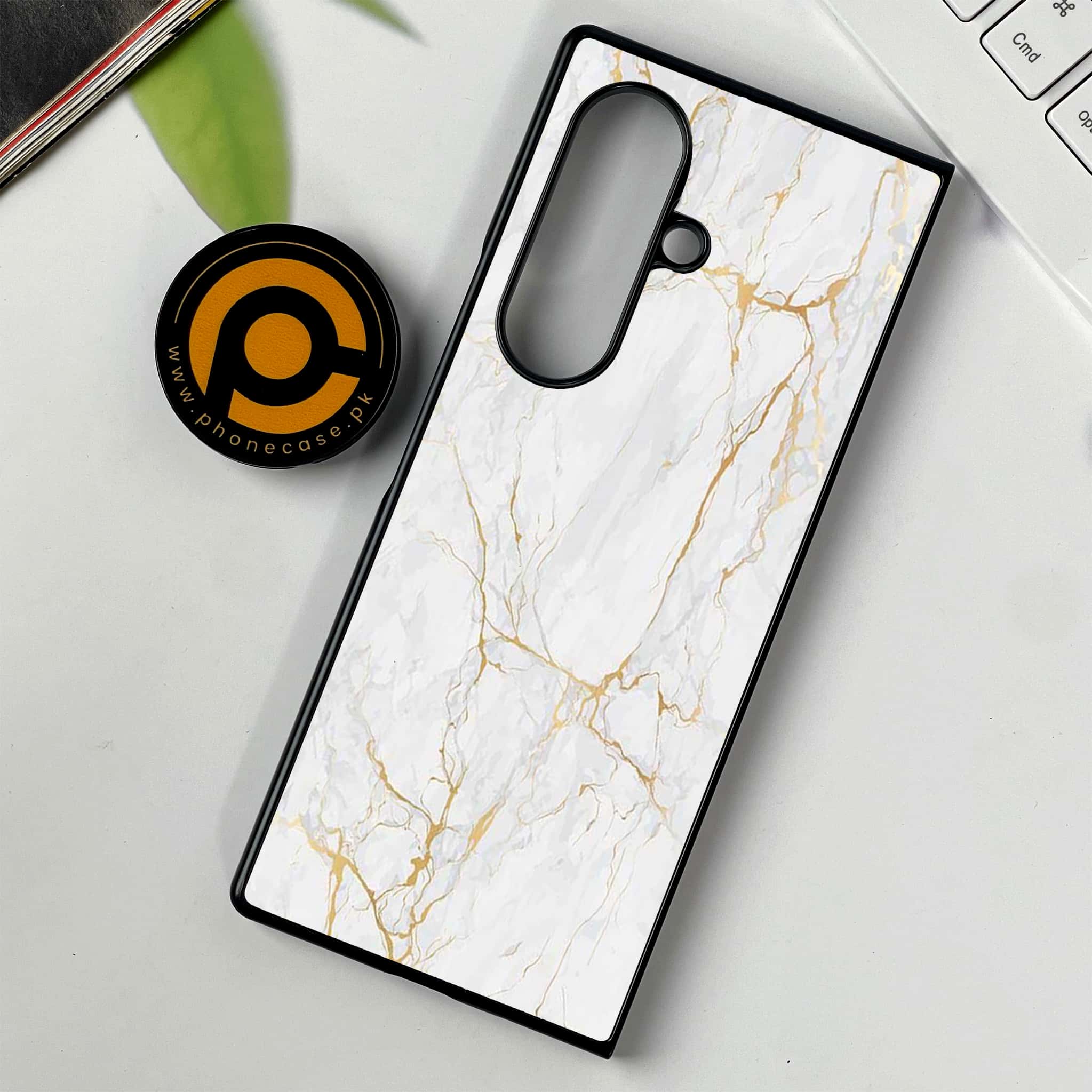 Samsung Galaxy Z Fold 7 - White Marble series - Premium Metal Printed soft Bumper shock Proof Case