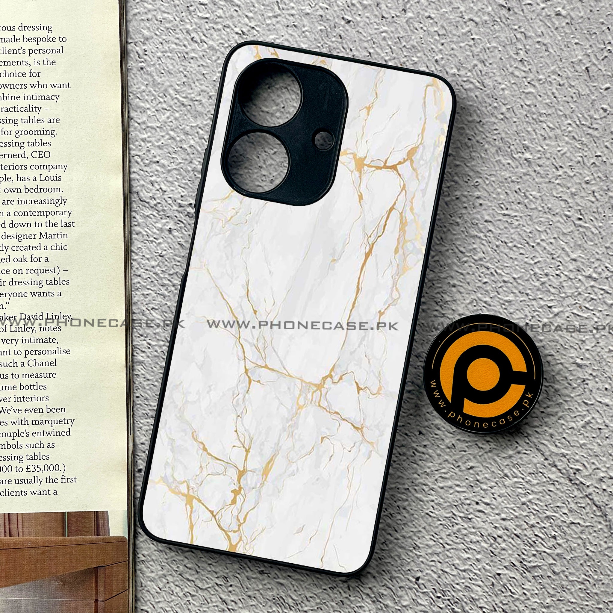 Realme Note 60 - White Marble Series - Premium Printed Glass soft Bumper shock Proof Case