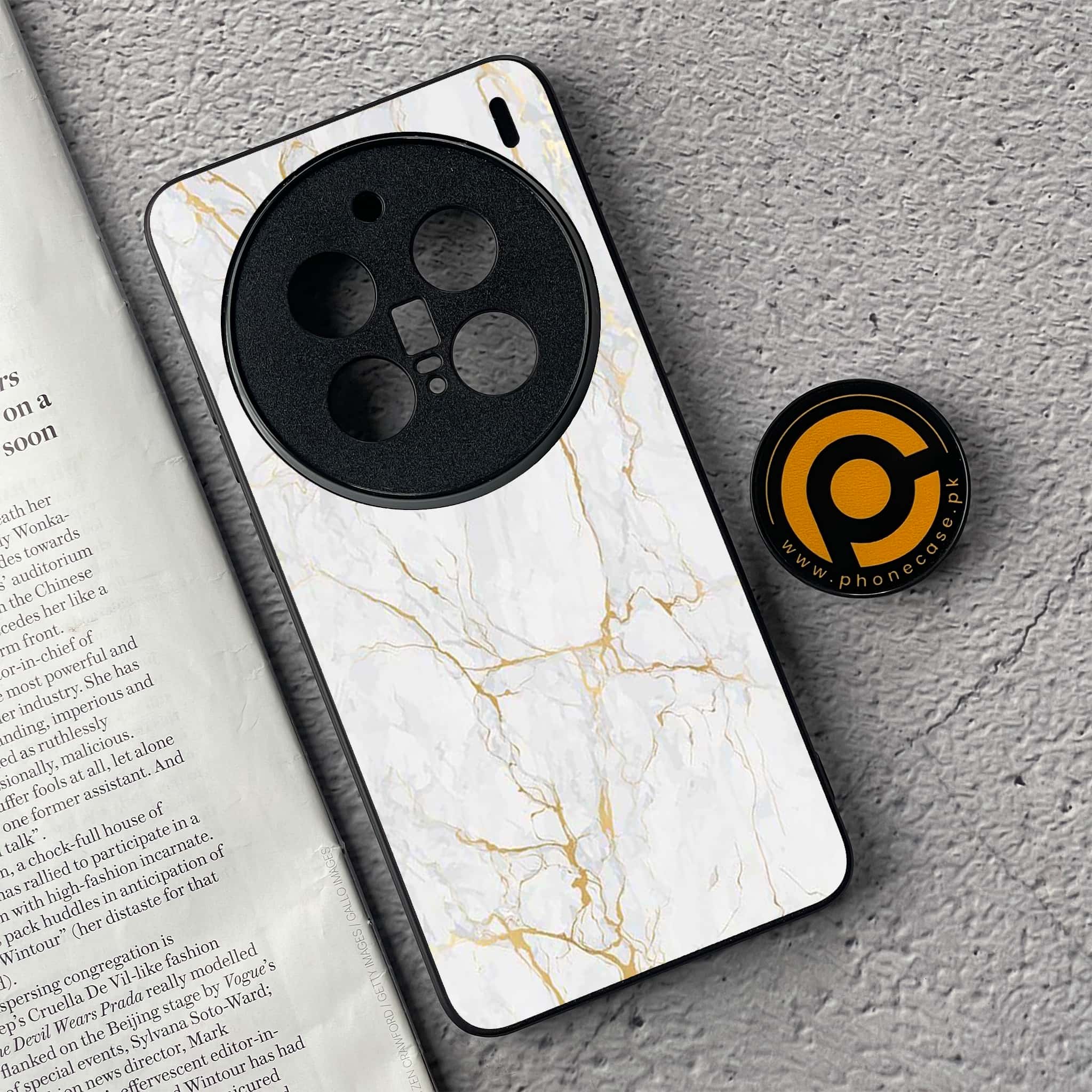 Vivo X200 Pro - White Marble Series - Premium Metal  Printed soft Bumper shock Proof Case