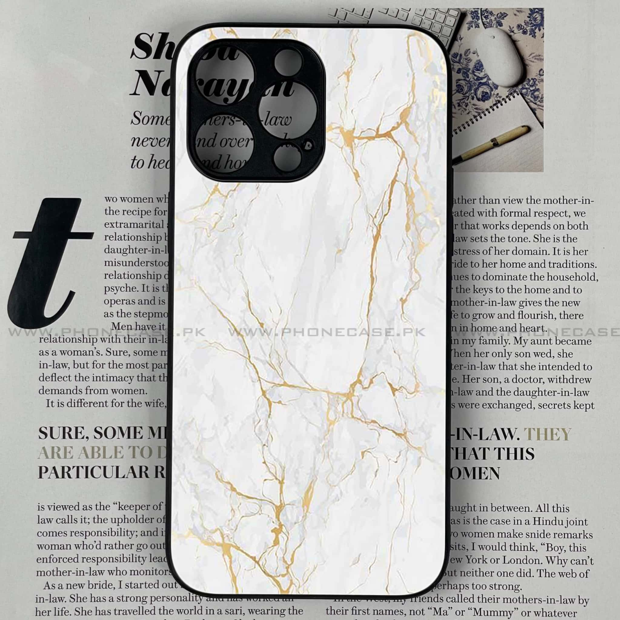 iPhone 14 Pro - White Marble Series - Premium Printed Glass soft Bumper shock Proof Case