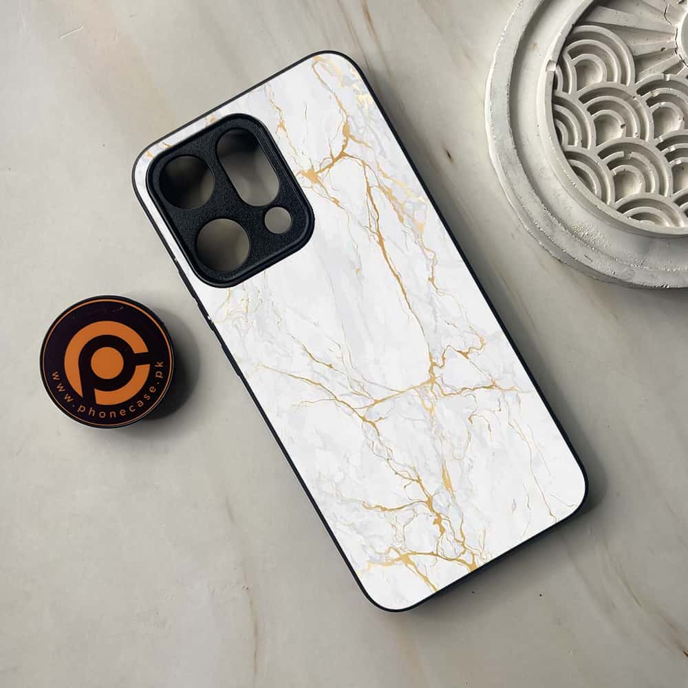Oppo Reno 14 5G - White Marble Series - Premium Metal Printed soft Bumper shock Proof Case