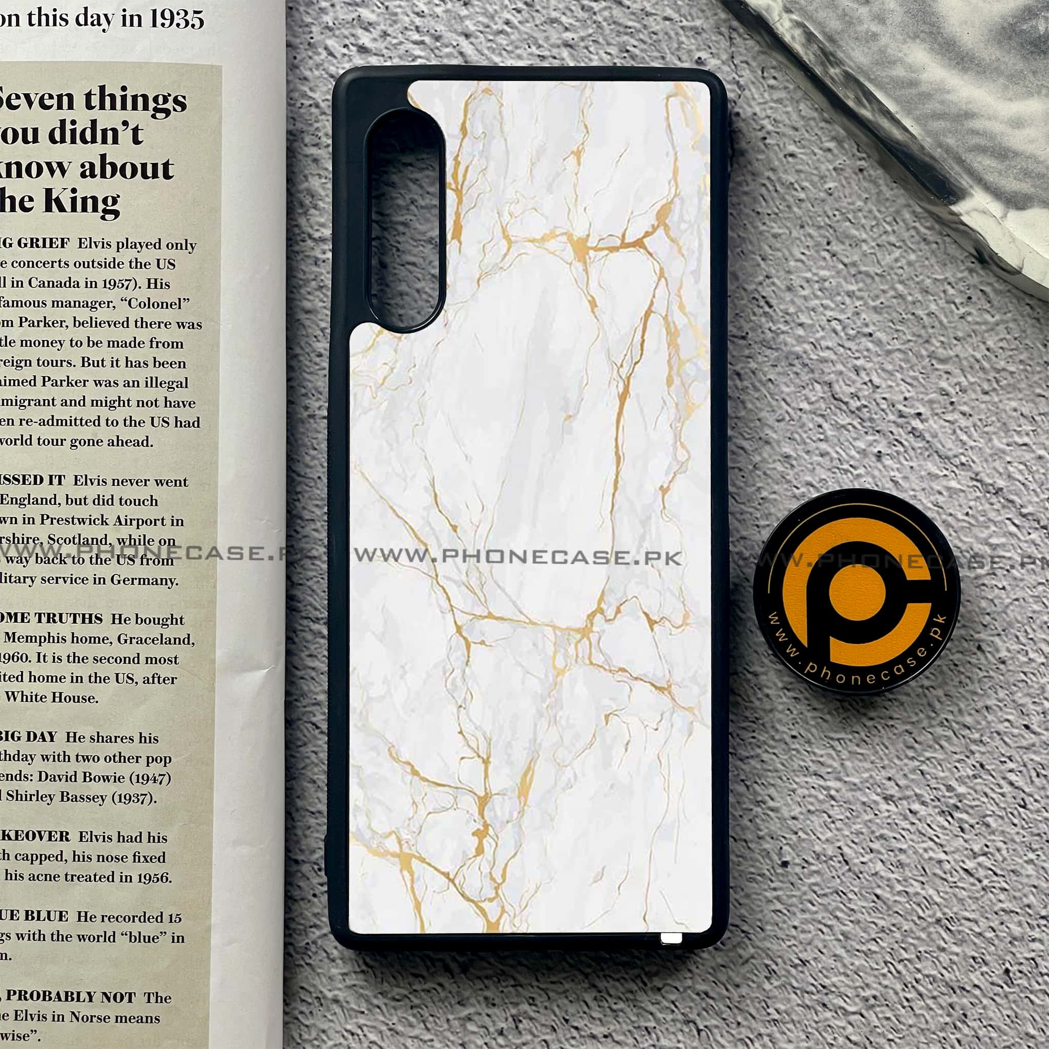 LG G9 - White Marble Series - Premium Metal Printed soft Bumper shock Proof Case