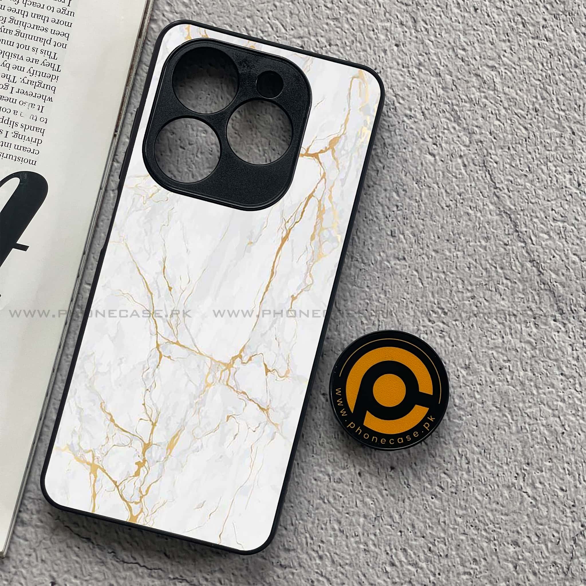 Infinix Smart 8 Pro - White Marble Series - Premium Metal Printed soft Bumper shock Proof Case