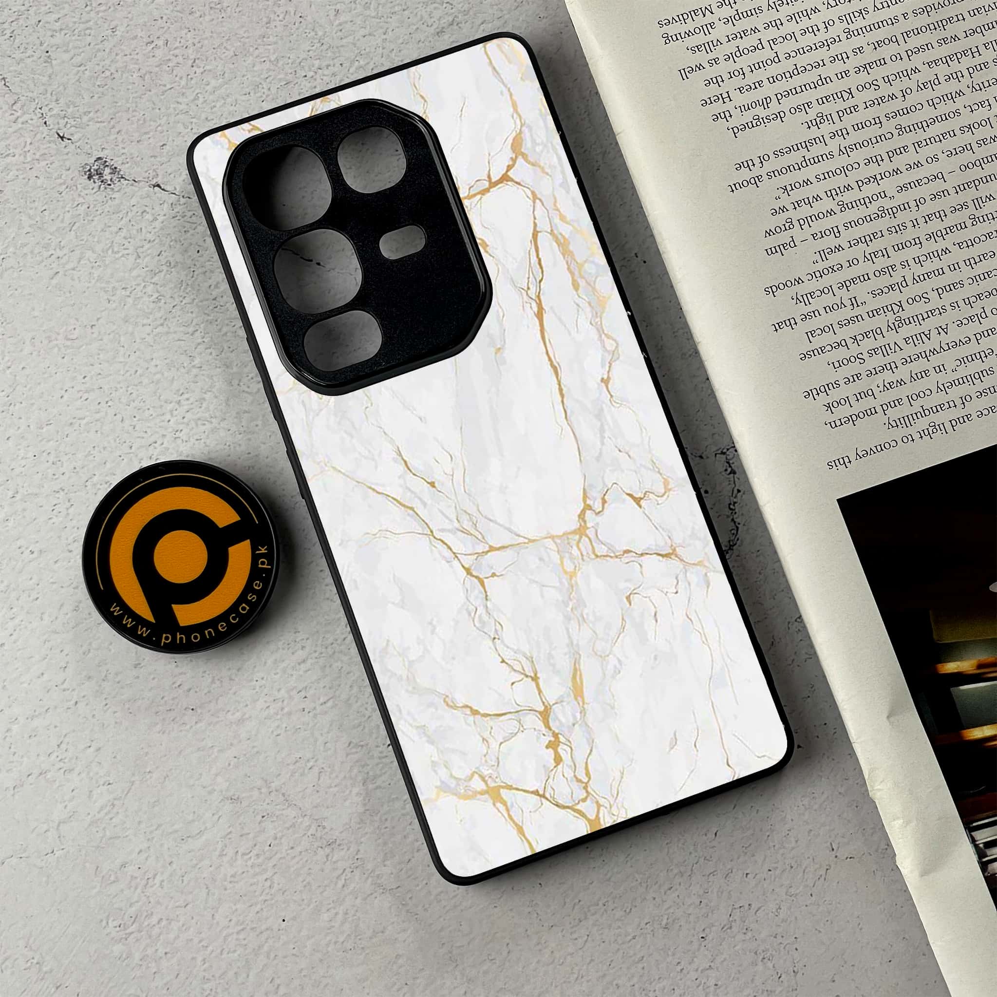 Infinix Note 50 - White Marble Series - Premium Metal Printed Soft Bumper Shockproof Case