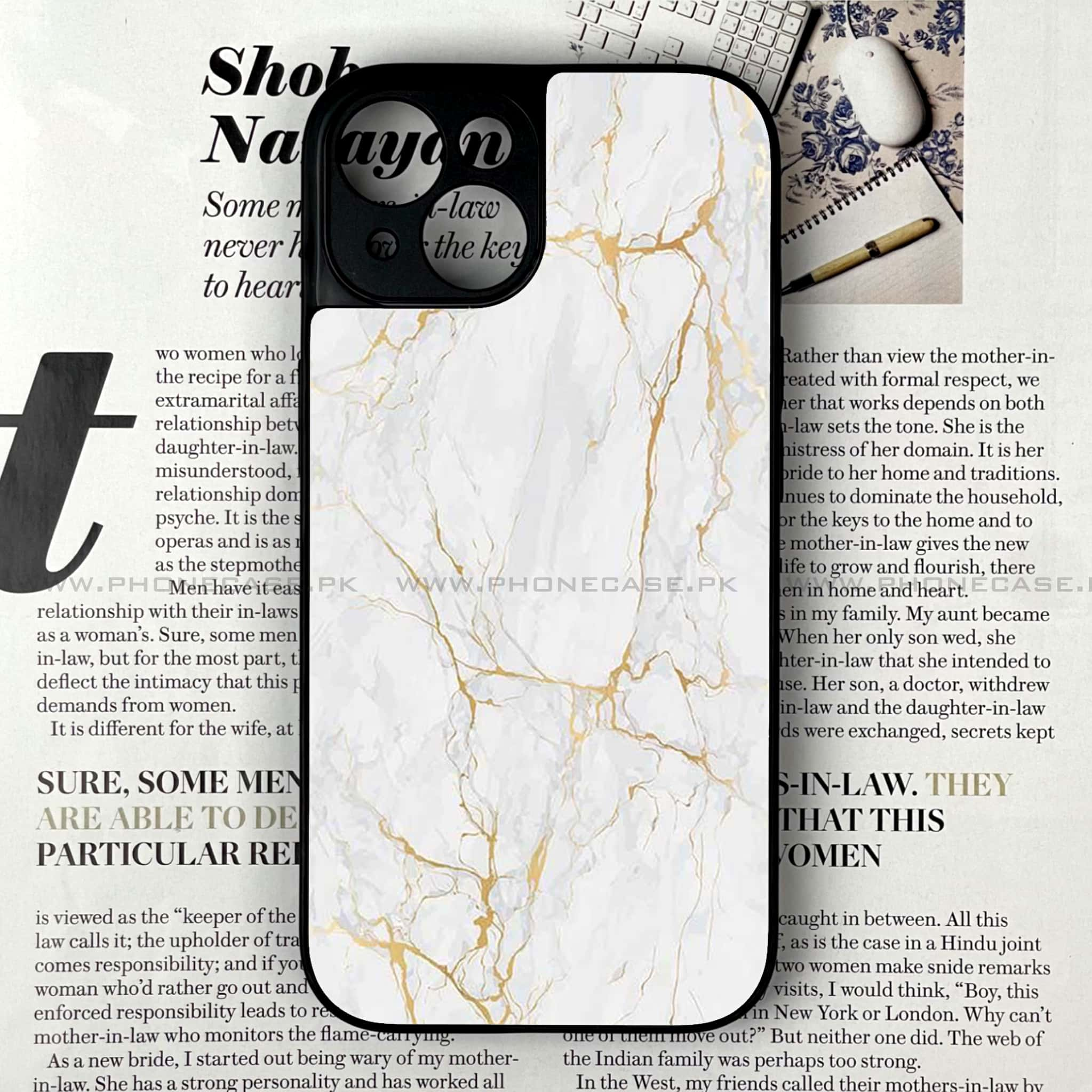 iPhone 13  - White  Marble Series - Premium Printed Glass soft Bumper shock Proof Case