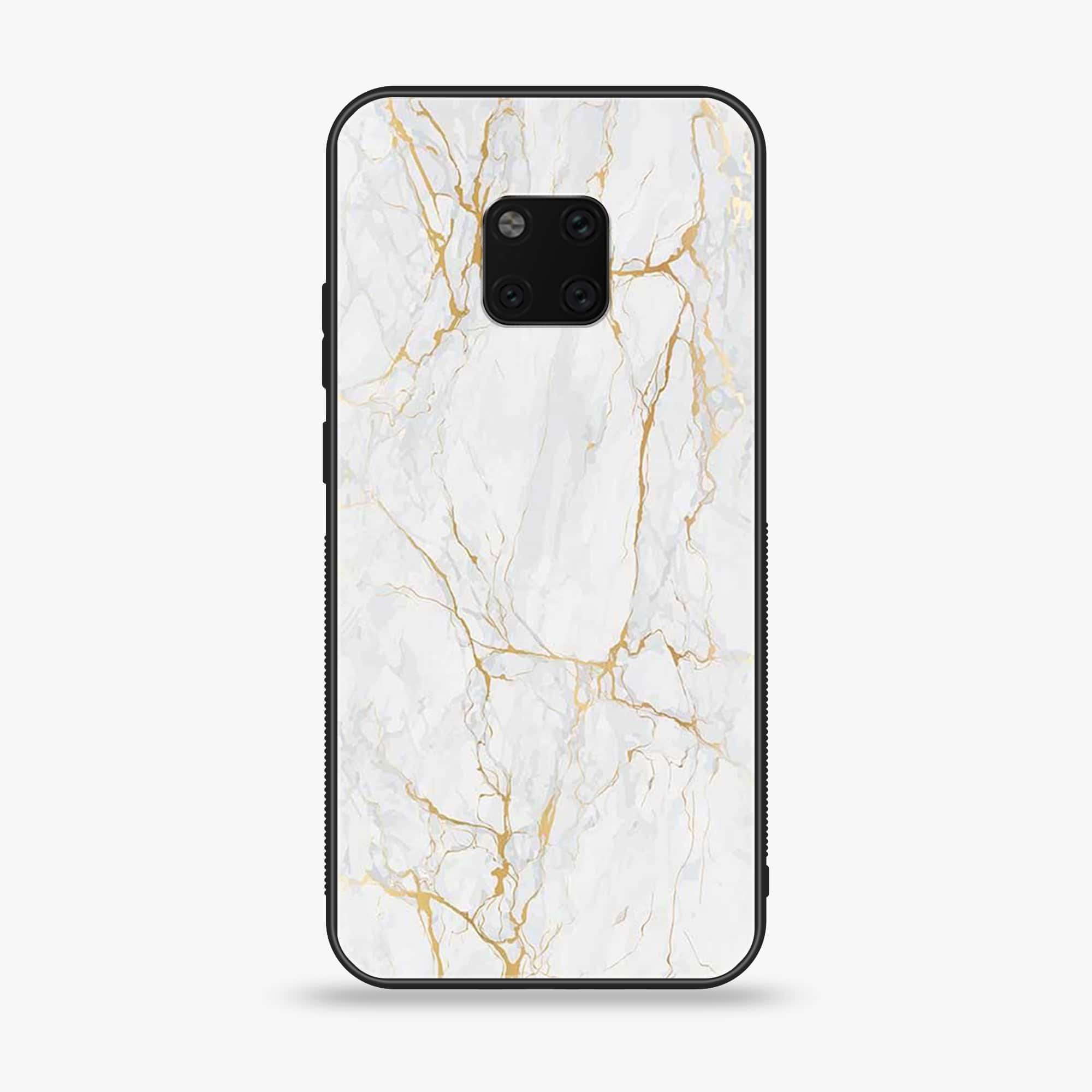 Huawei Mate 20 Pro - White Marble Series - Premium Printed Glass soft Bumper shock Proof Case