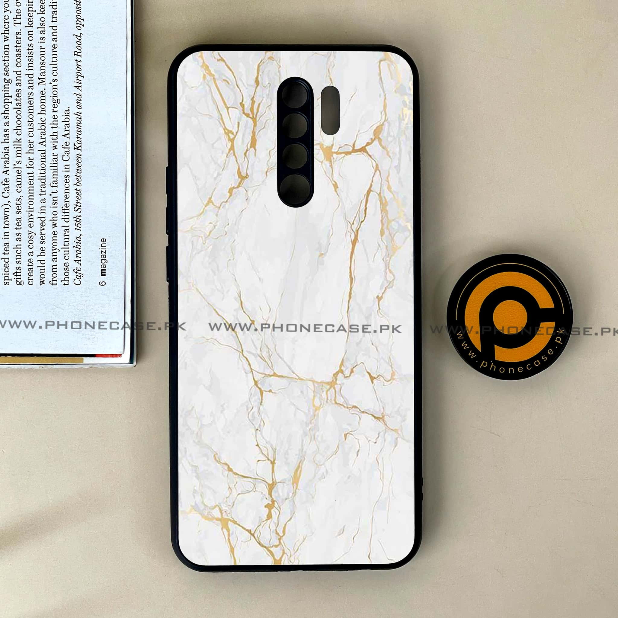 Xiaomi Redmi 9 - White Marble Series - Premium Printed Glass soft Bumper shock Proof Case