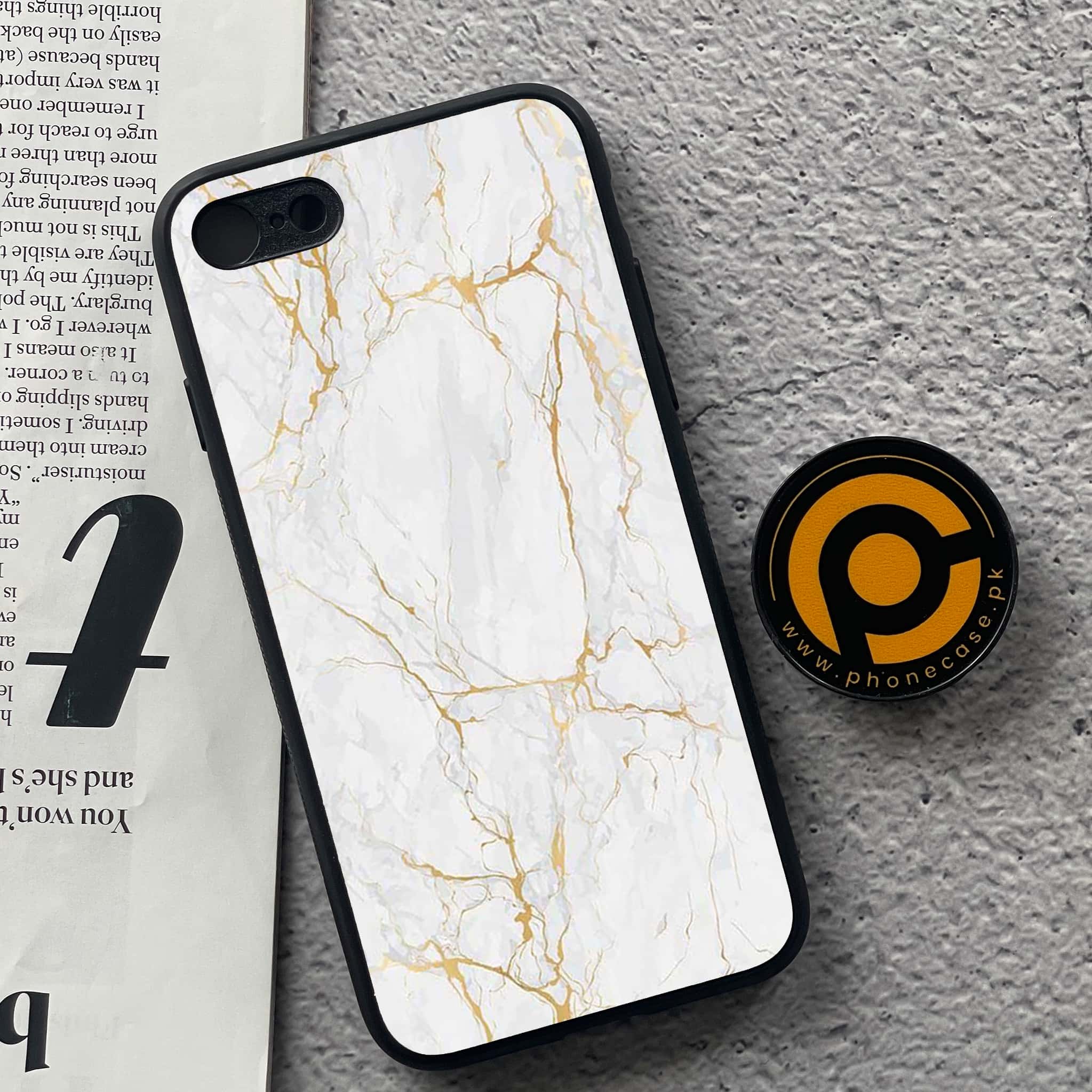 iPhone 7 / 8 - White Marble Series - Premium Printed Glass soft Bumper shock Proof Case