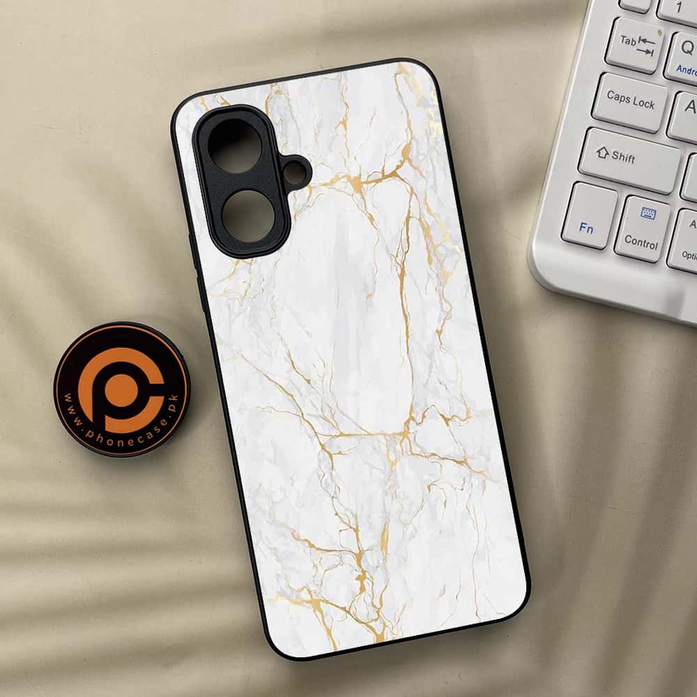 Tecno Spark Go 2 - White Marble series - Premium Metal Printed soft Bumper Shock Proof Case