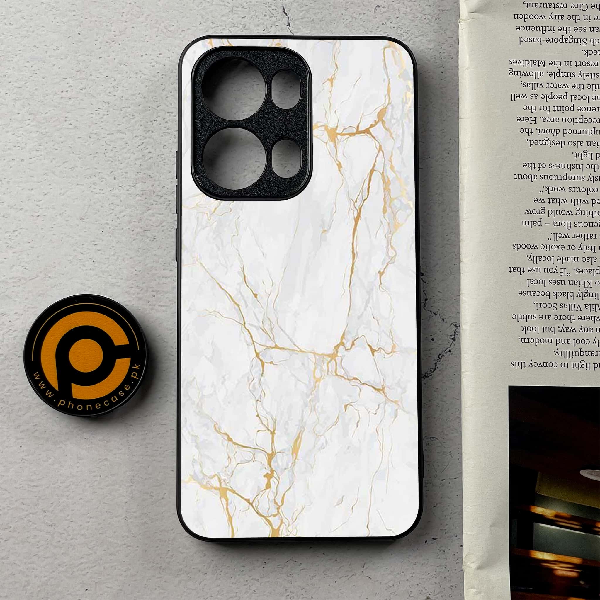 Oppo Reno 13 Pro - White Marble series - Premium Metal Printed Soft Bumper Shockproof Case
