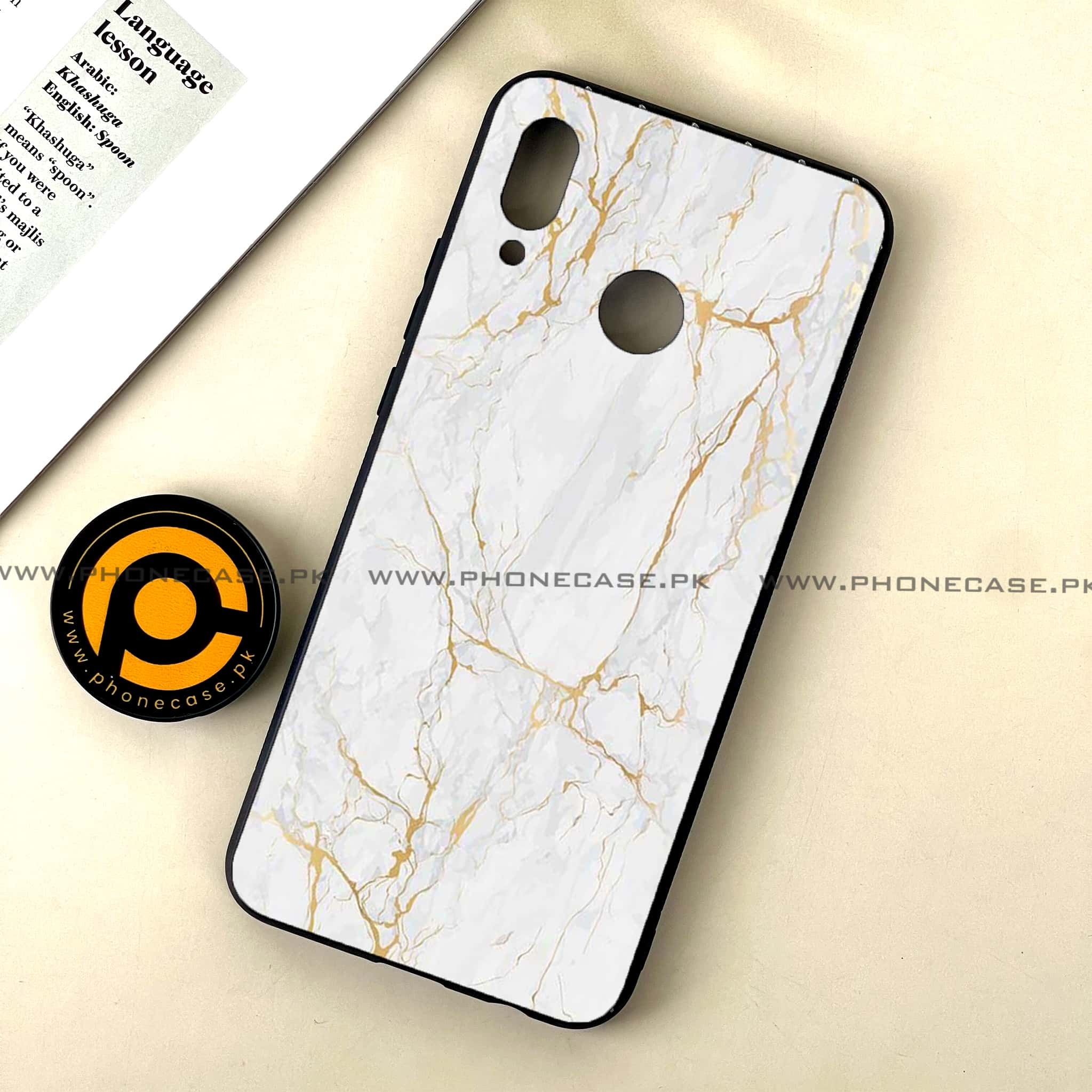 Huawei Nova 3 - White Marble Series - Premium Printed Glass soft Bumper shock Proof Case