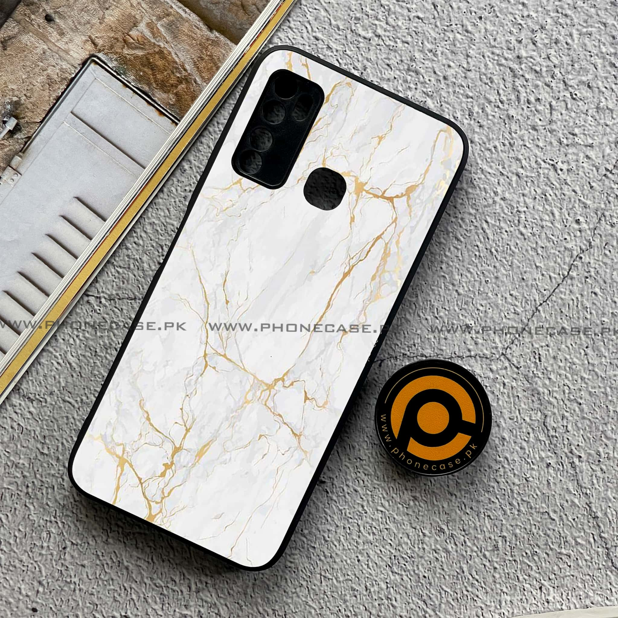 Infinix Note 7 Lite - White Marble series - Premium Printed Metal soft Bumper shock Proof Case