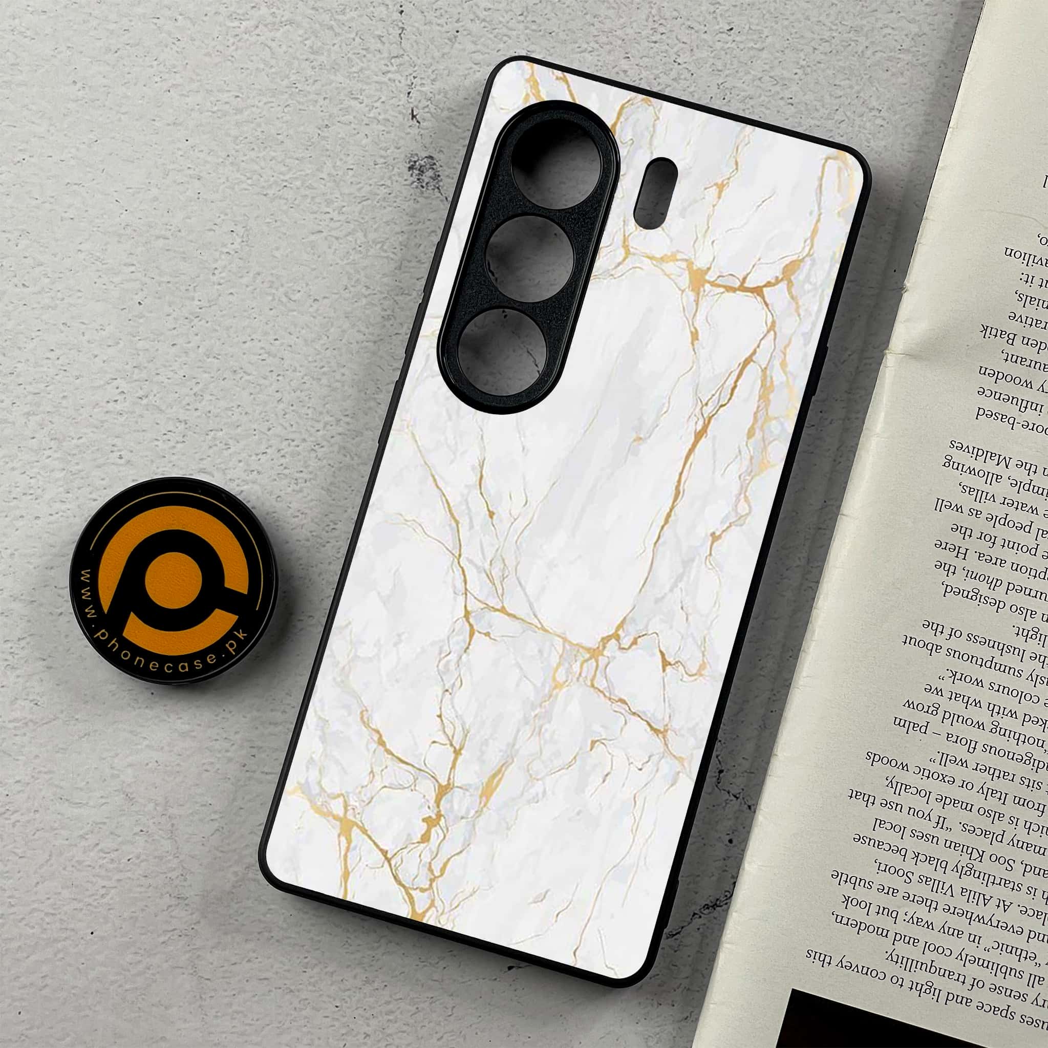 Tecno Camon 40 - White Marble Series - Premium Metal Printed Soft Bumper Shockproof Case