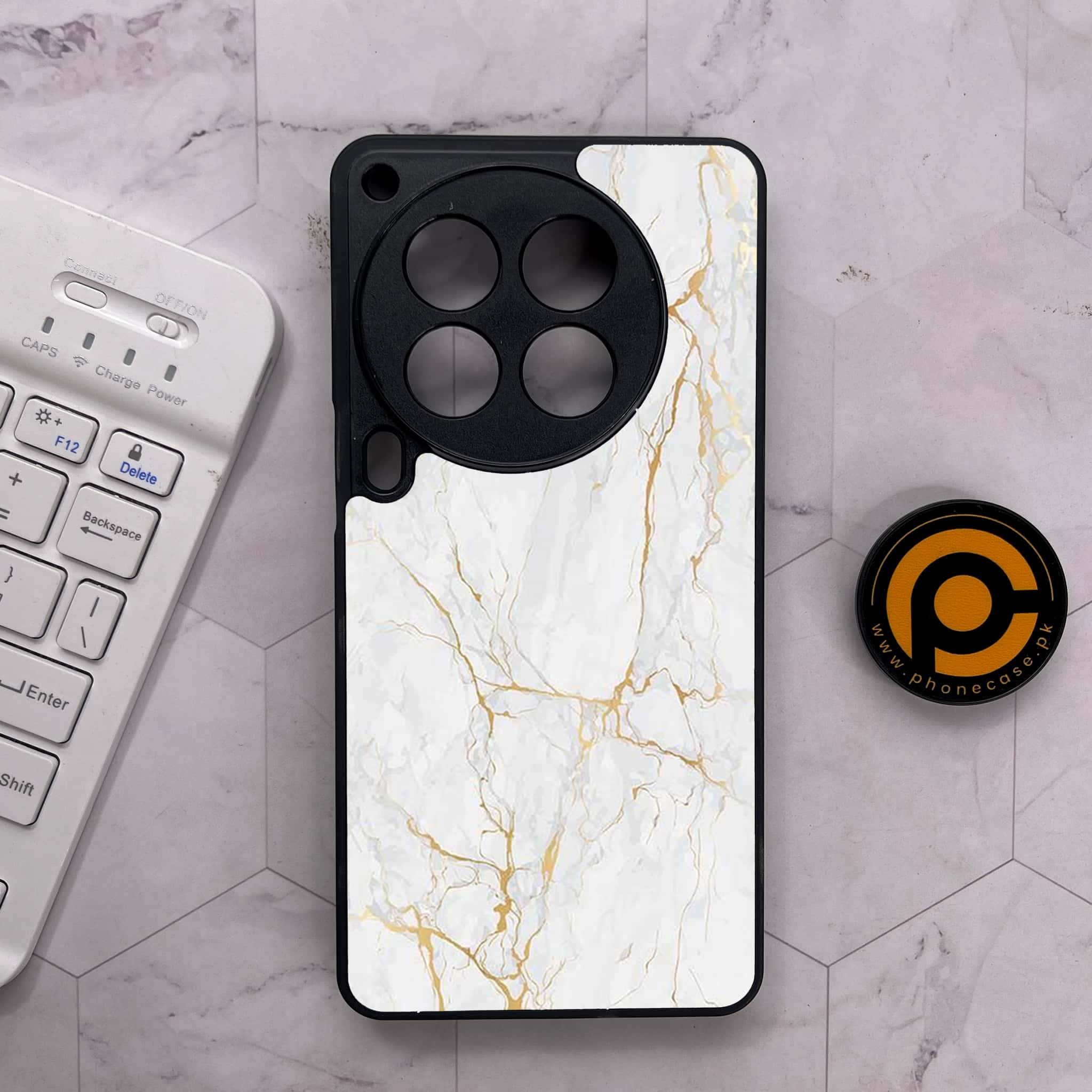 Tecno Camon 30 Premier - White Marble Series - Premium Metal Printed soft Bumper shock Proof Case