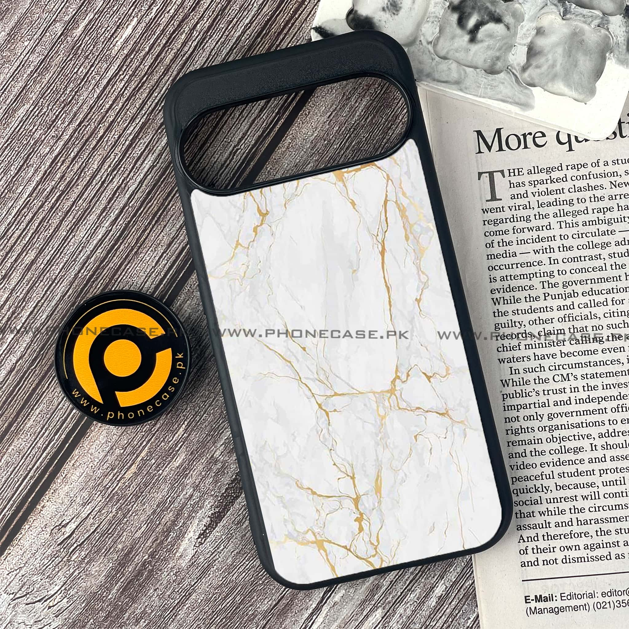 Google Pixel 9 - White Marble series - Premium Printed Glass soft Bumper shock Proof Case