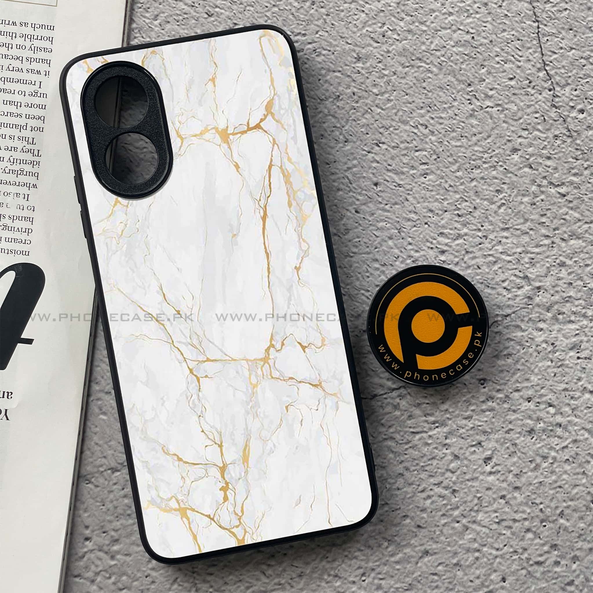 Oppo A18 4G - White Marble series - Premium Printed Glass soft Bumper shock Proof Case