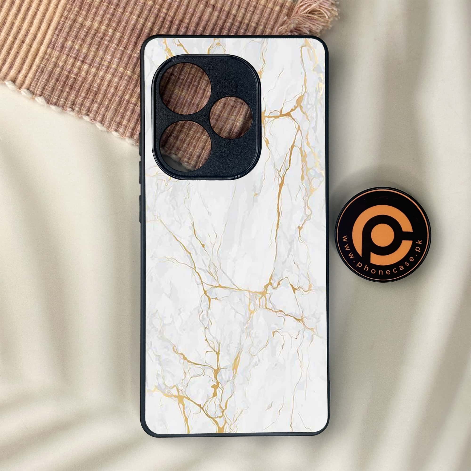 Realme GT 6 - White Marble Series - Premium Metal Printed soft Bumper shock Proof Case