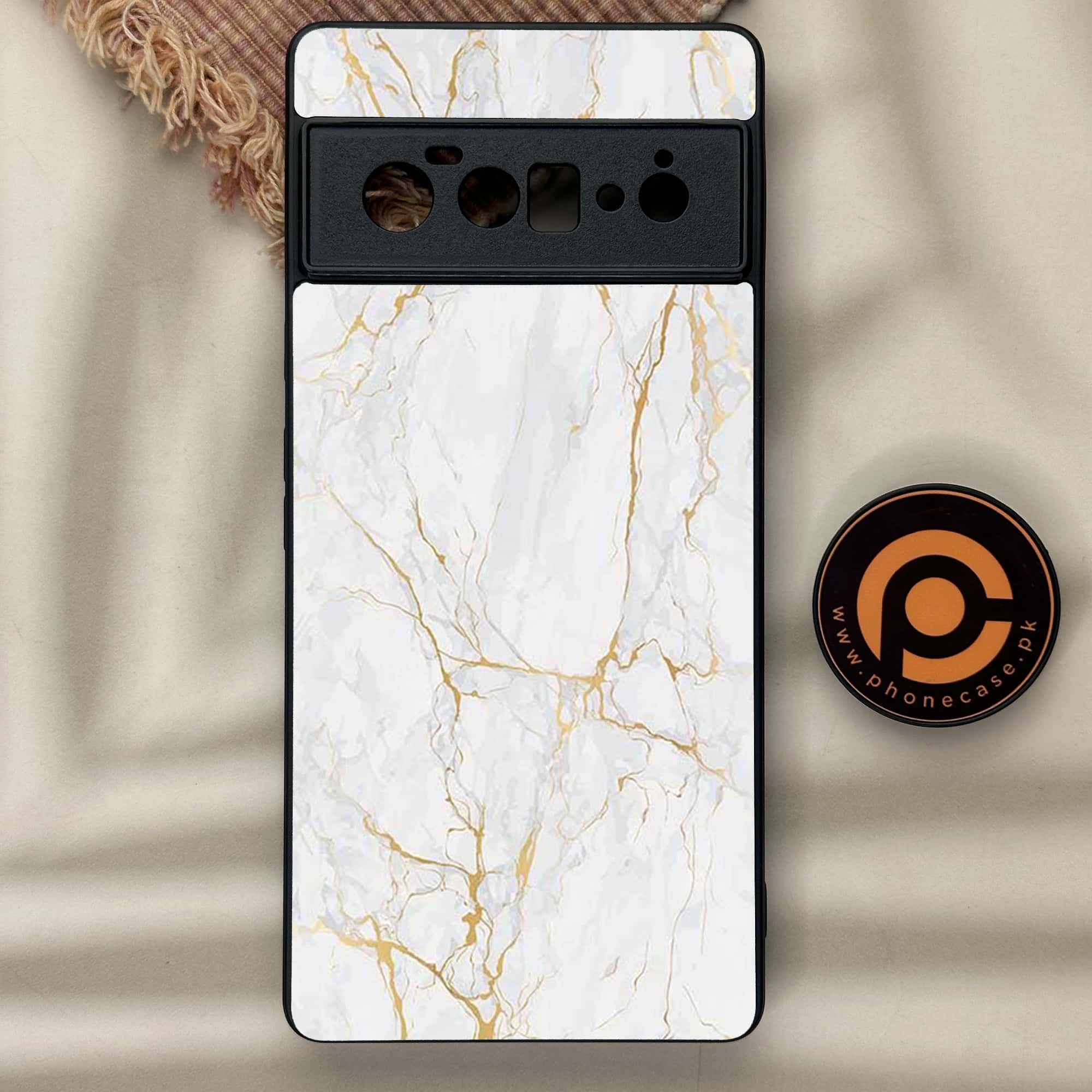 Google Pixel 6A - White Marble Series - Premium Metal Printed soft Bumper Shock Proof Case