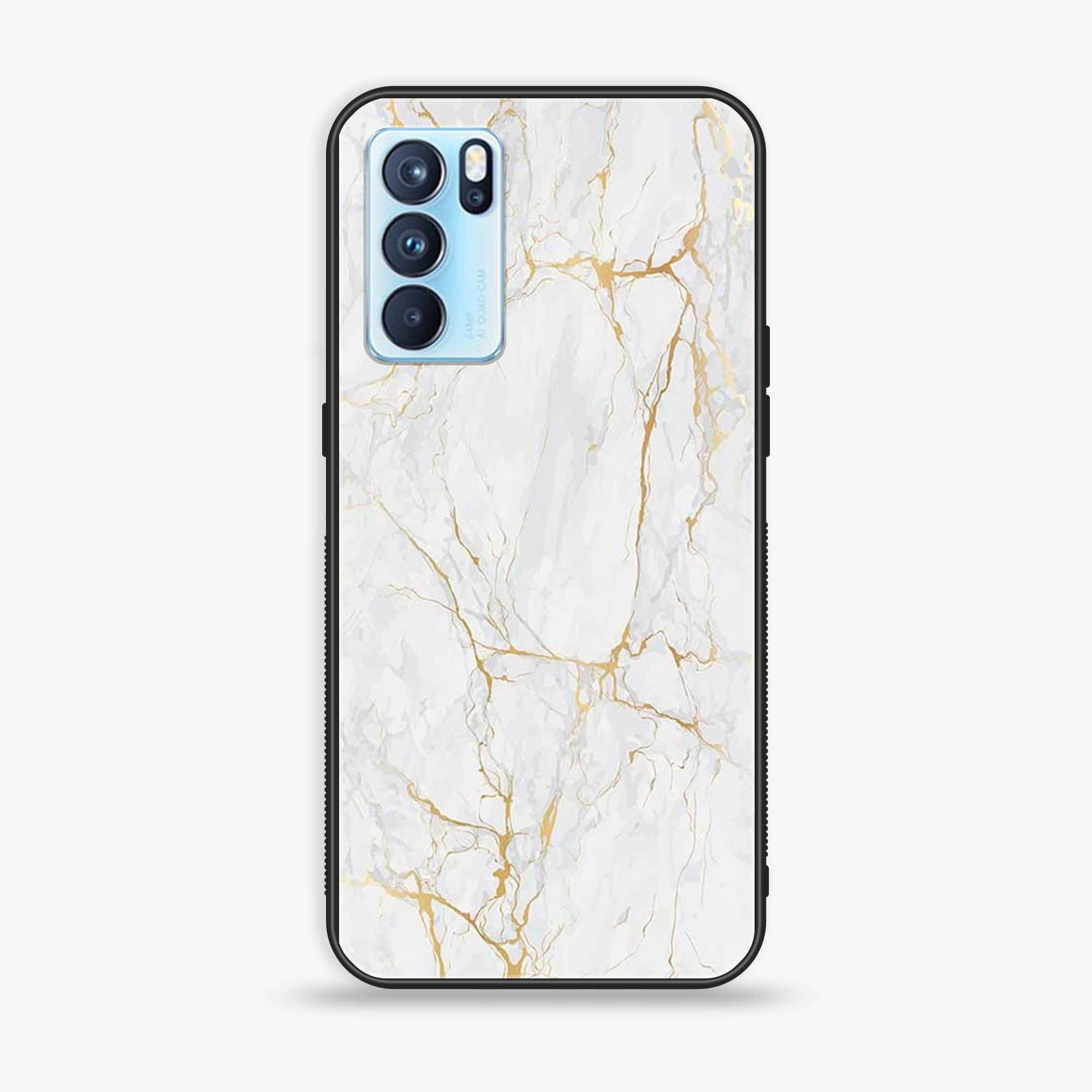 Oppo Reno 6 Pro - White Marble Series - Premium Printed Glass soft Bumper shock Proof Case