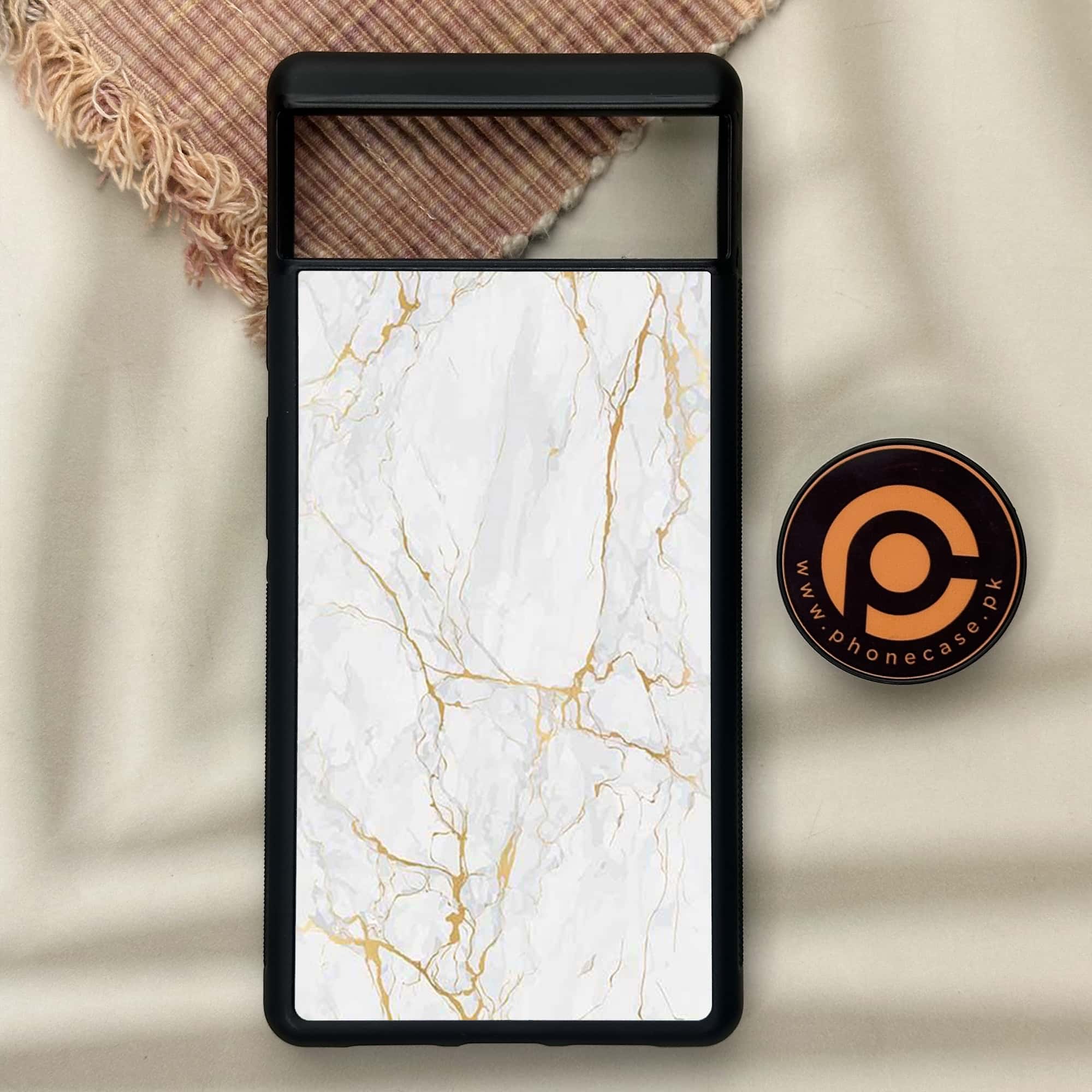 Google Pixel 6 - White Marble Series - Premium Metal Printed soft Bumper Shock Proof Case