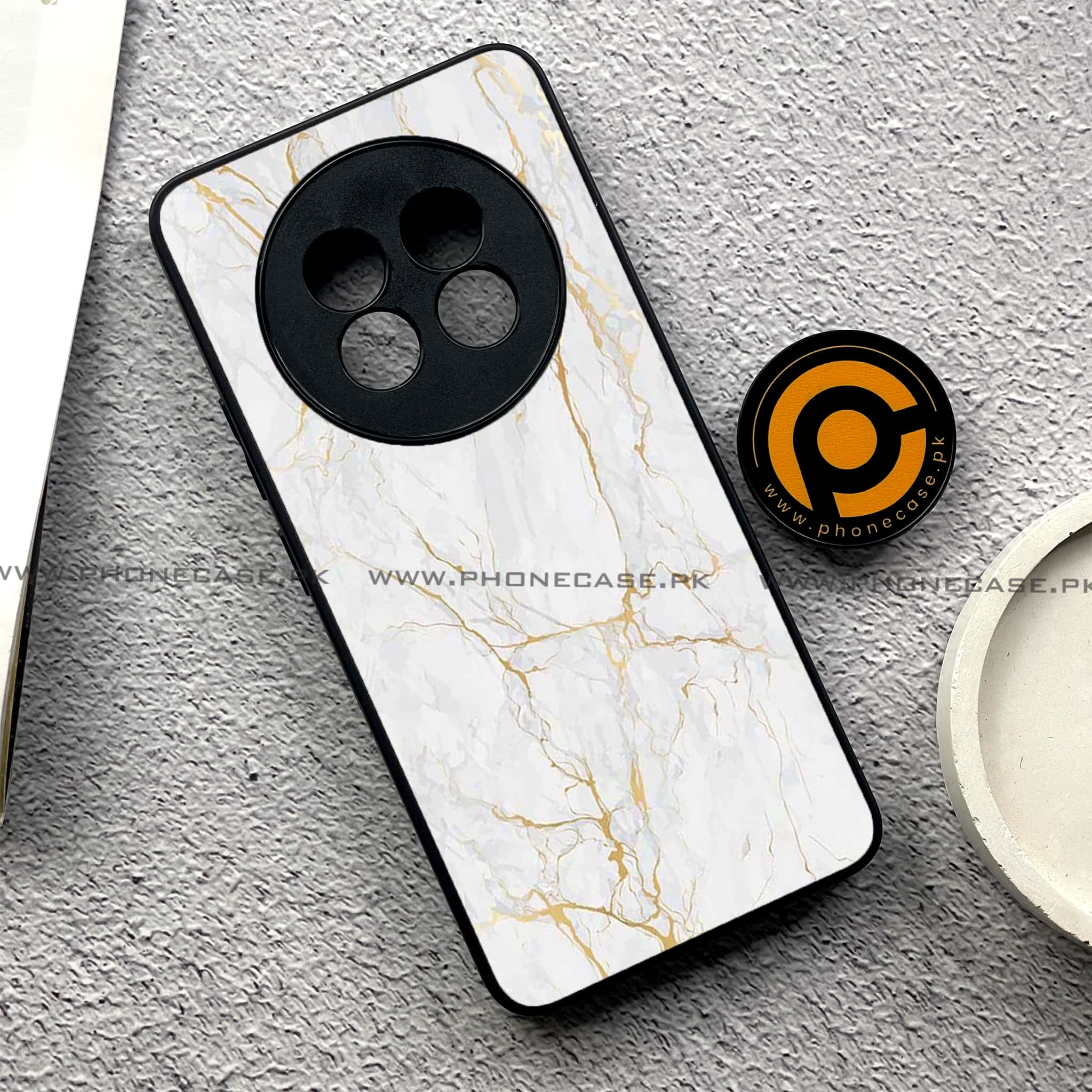 Realme 13 Pro Plus - White Marble series - Premium Printed Glass soft Bumper shock Proof Case