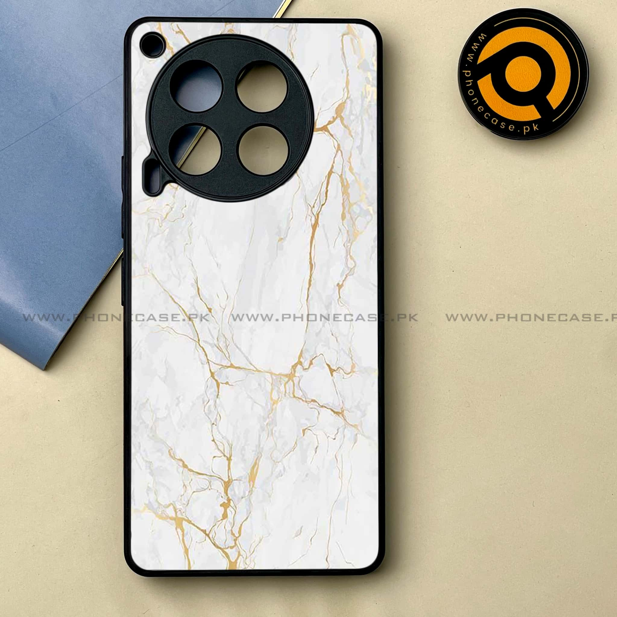 Tecno Camon 30 - White Marble series -  Premium Printed Metal soft Bumper shock Proof Case