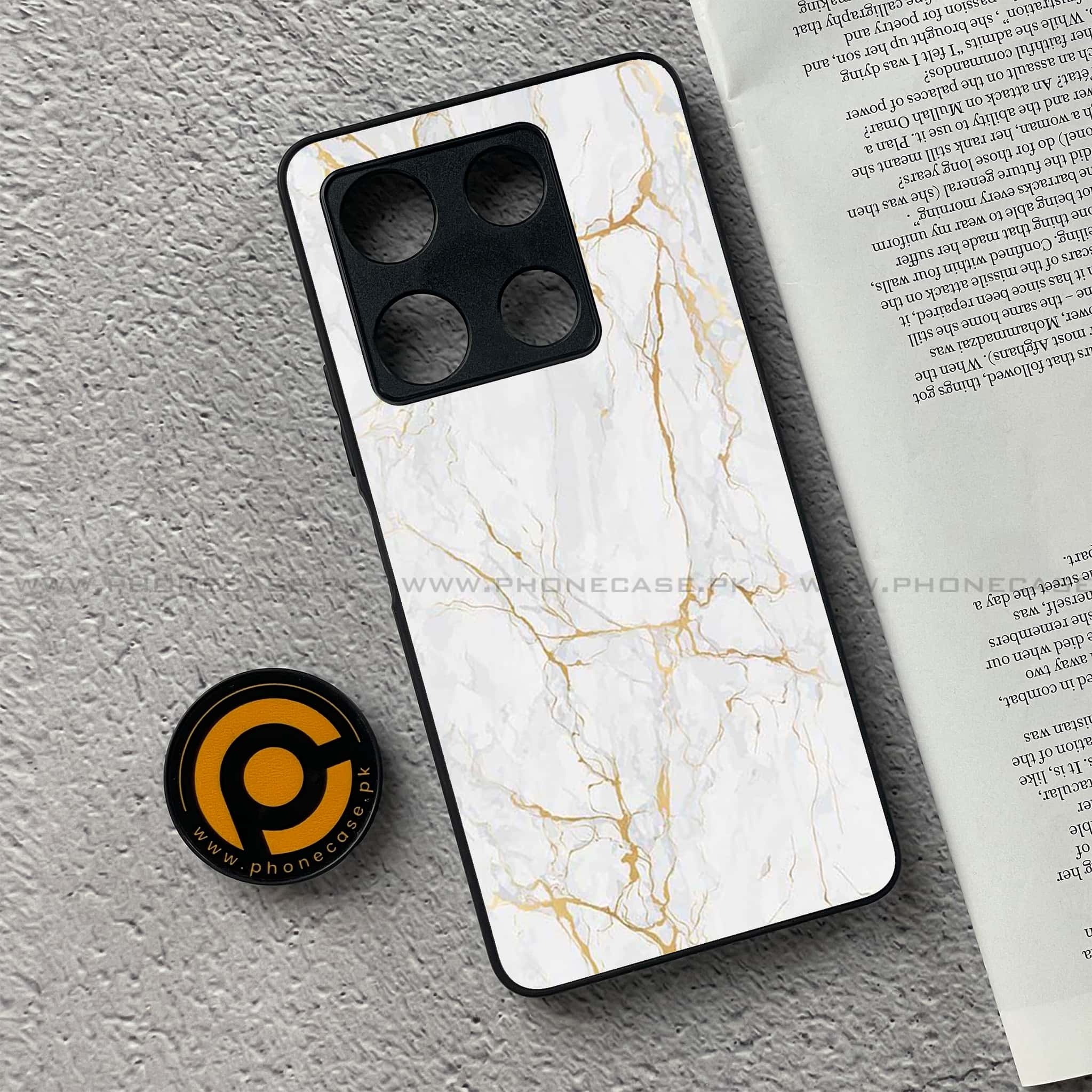 Infinix Note 30 Pro - White Marble Series - Premium Metal Printed soft Bumper shock Proof Case